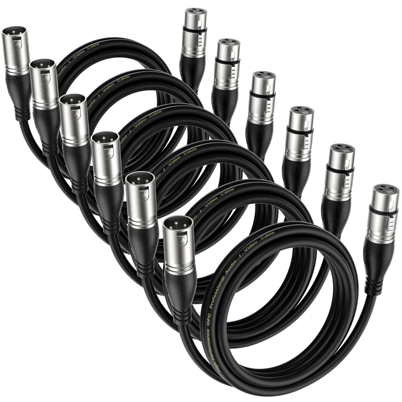 EBXYA XLR Cable 6ft 10 Packs - Premium Balanced Microphone Cable with 3-Pin XLR Male to Female Mic Speaker Cable, Black