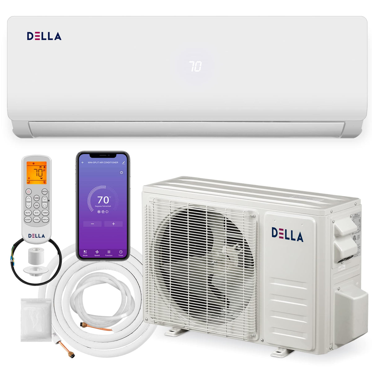 Della 24000 Btu Wifi Enabled 19 Seer2 Cools Up To 1500 Sqft 208 230V Energy Efficient Mini Split Air Conditioner  Heater Ductles