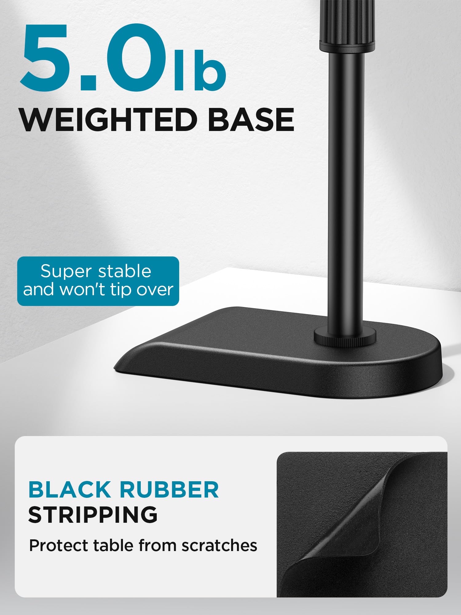 Innogear Adjustable Desk Microphone Stand, Weighted Base With Soft Grip Twist Clutch, Boom Arm, 3/8/ And 5/8/ Threaded Mount