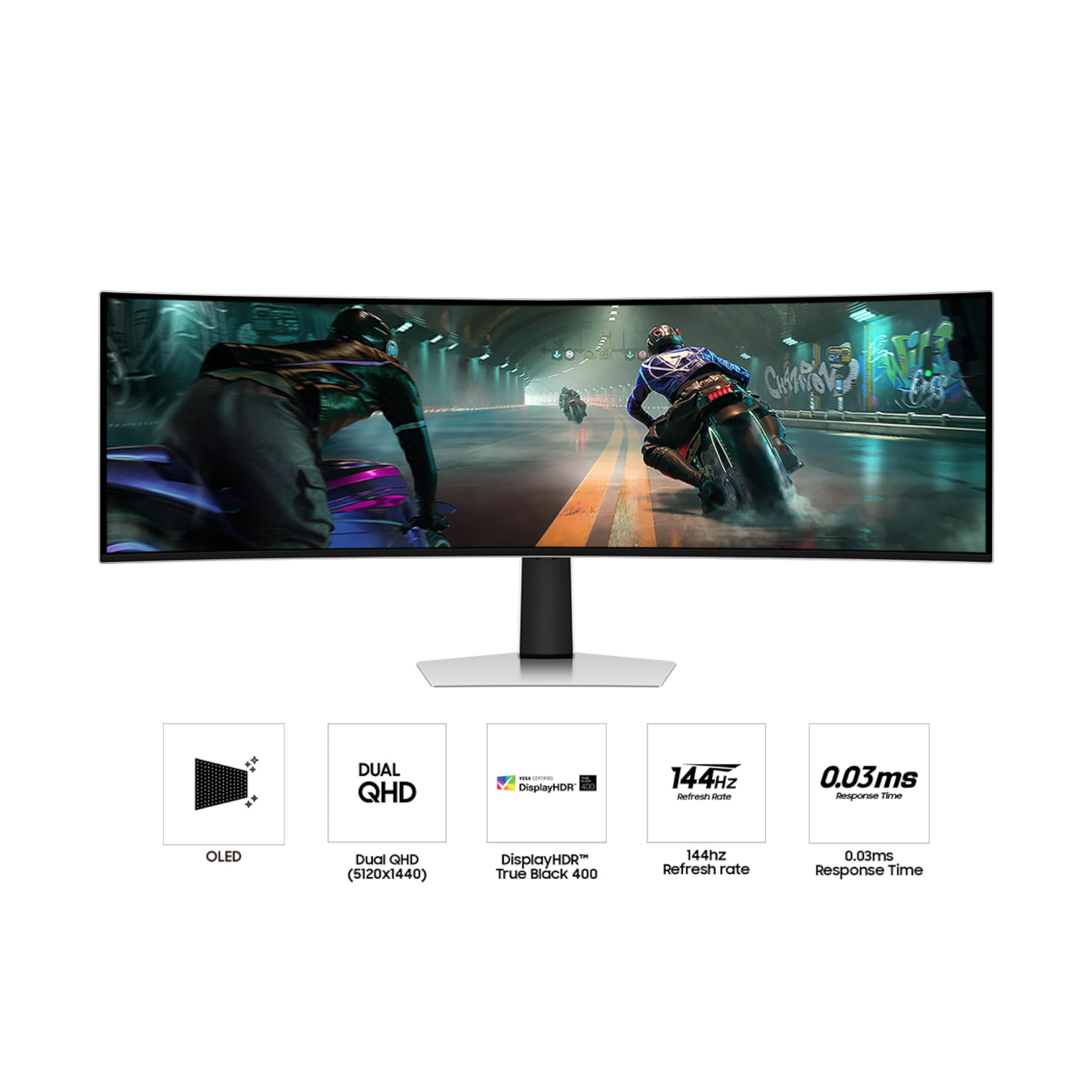 Samsung 49 Odyssey Oled G9 (G91Sd) Dual Qhd Qd-Oled G-Sync Compatible Curved Gaming Monitor, 144Hz, 0.03Ms, Amd Freesync Premium