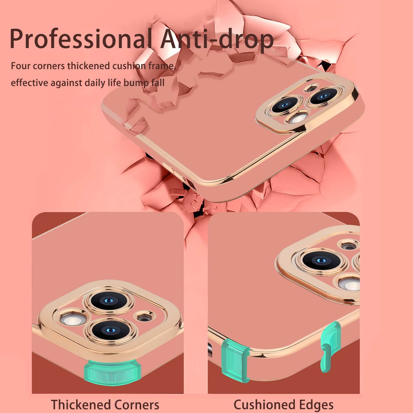 Lafunda Designed For Iphone 13 Case, Cute Luxury Plating Cases For Women Girls Elegant Golden Edge Slim Shockproof Tpu Bumper Co