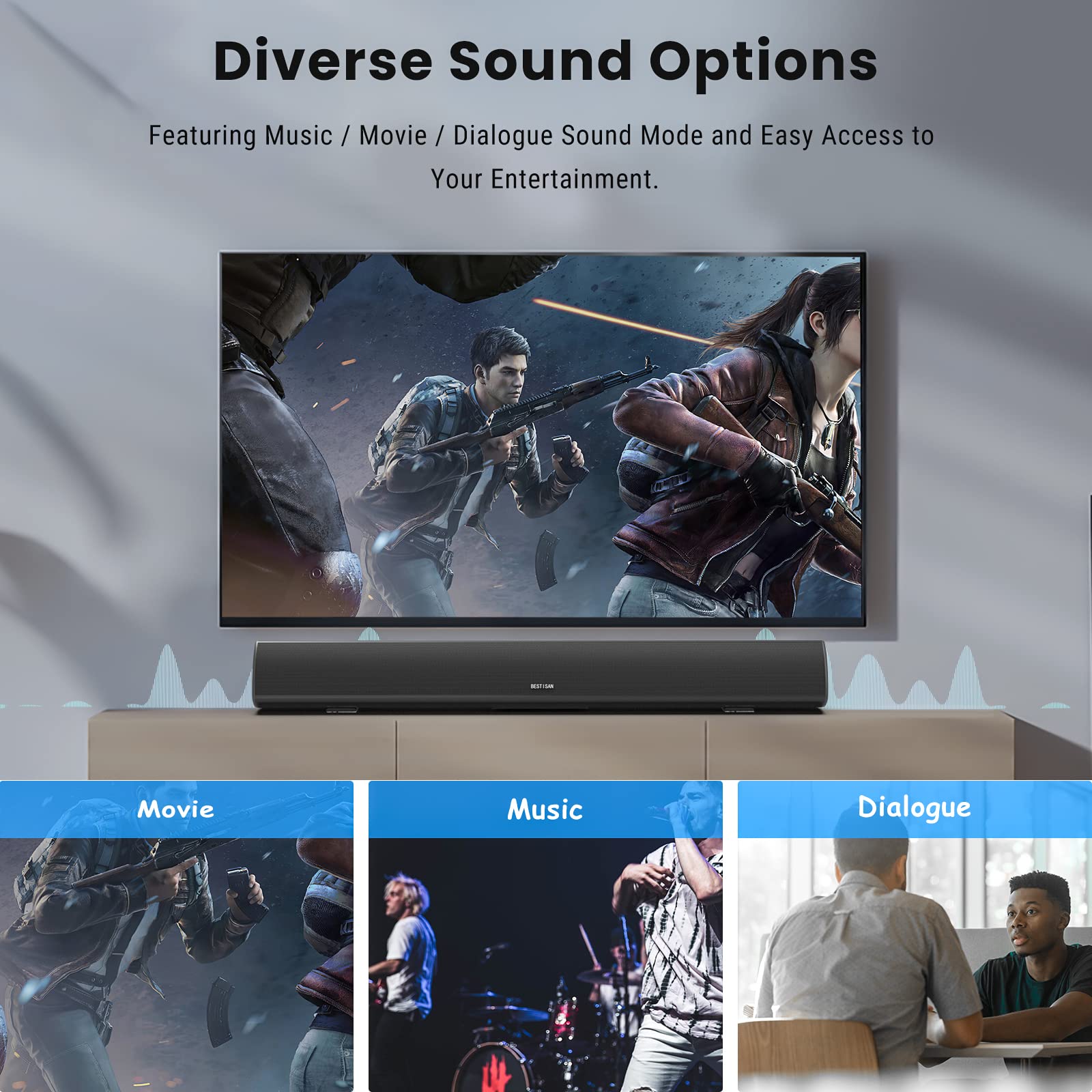 Sound Bar, Bestisan 80W Home Theater Soundbar System With Hdmi-Arc Function, Wired And Wireless Bluetooth 5.0 Audio Speaker (Tre