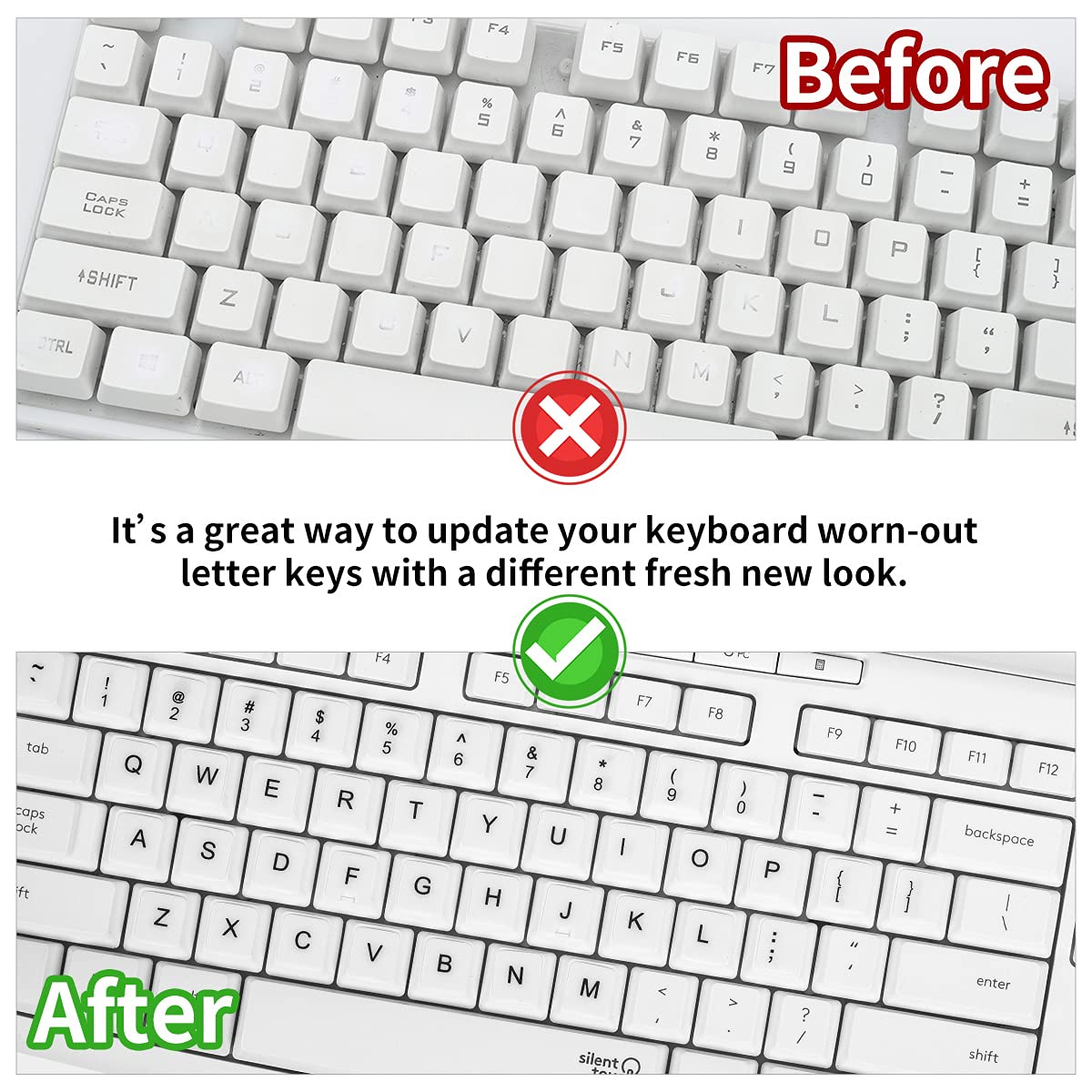 (2Pcs Pack) English Keyboard Stickers, Universal Keyboard Replacement Letters English White Background With Black Lettering For