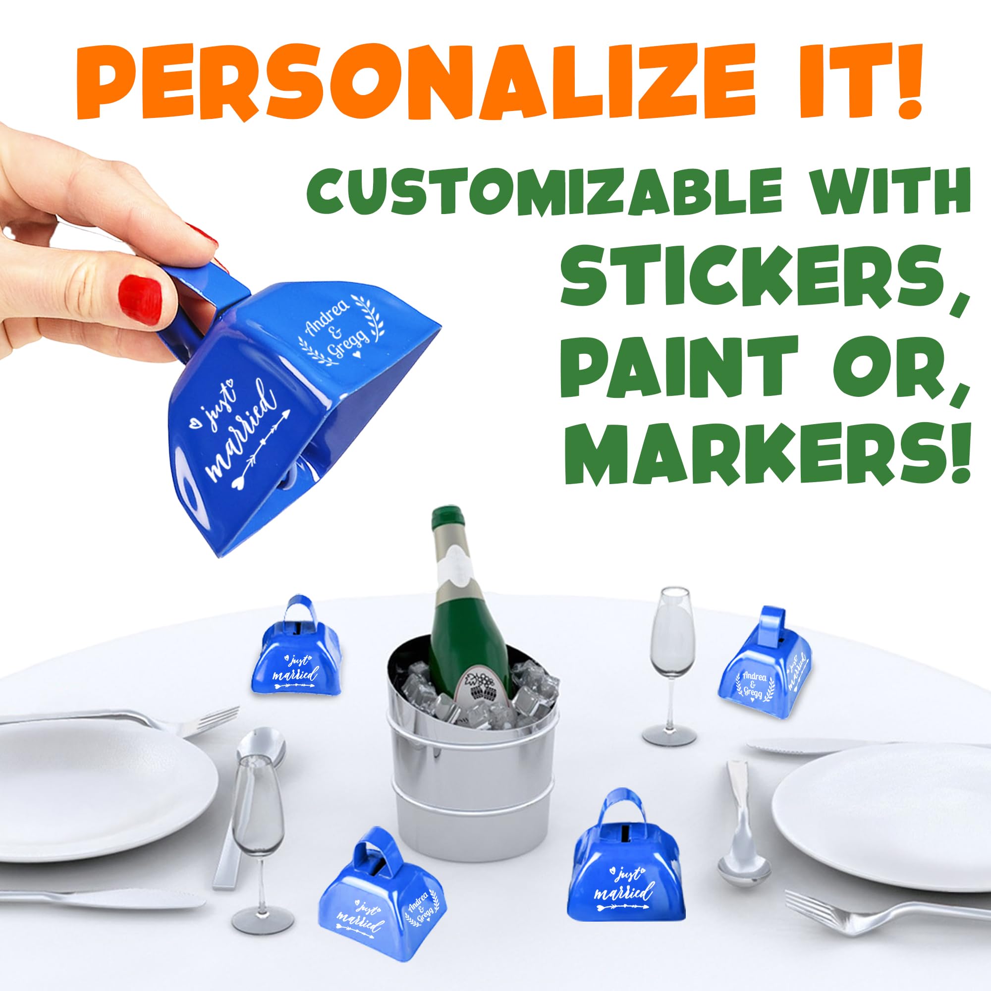 Metal Cowbells   12 Pack, 3 Inch Blue Cow Bells For Sporting Events, Cheering, Spirit, Loud Cow Bell Ideal Hand Percussion Cowbe