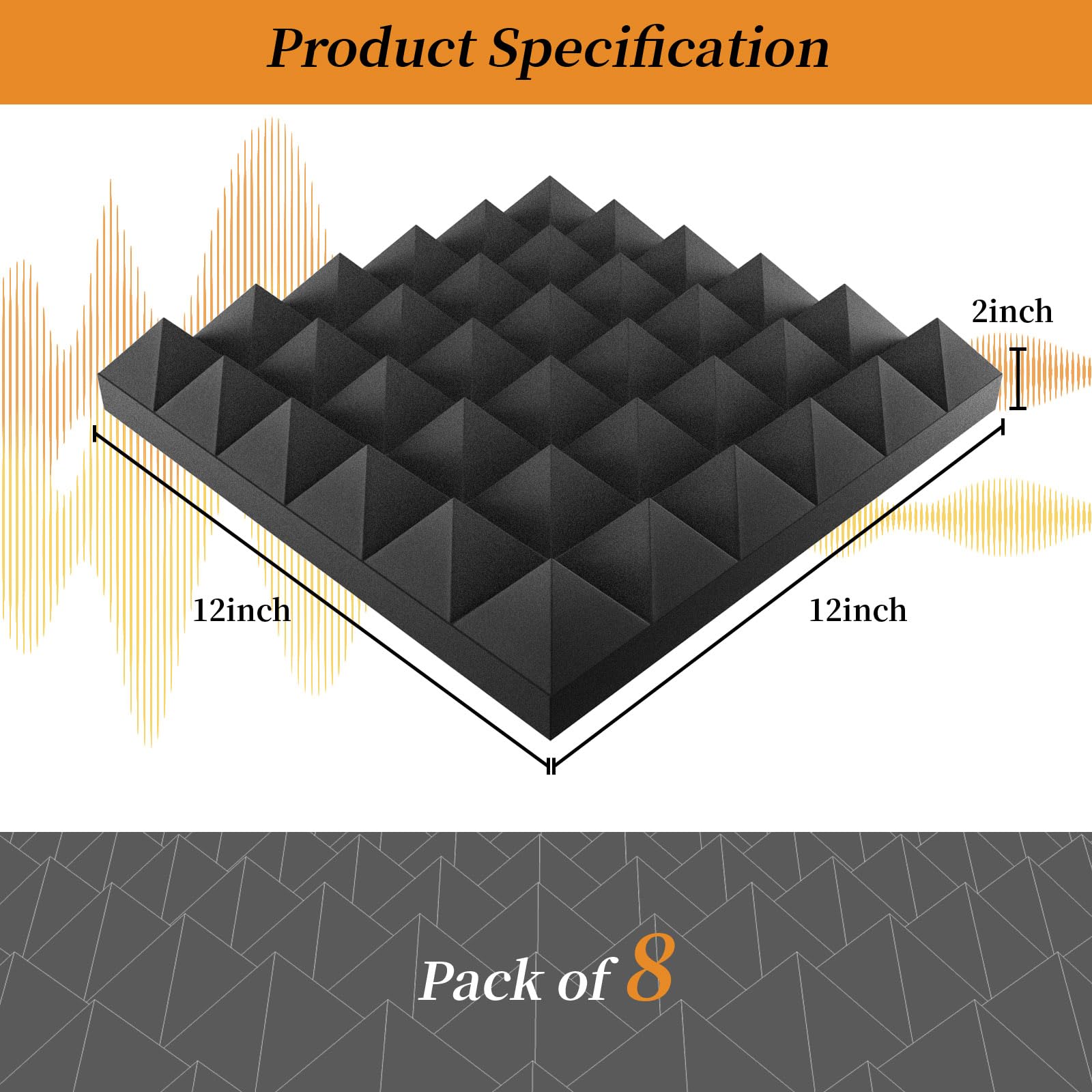 8 Pack Acoustic Foam Panels,12X12X2 Inches Sound Proof Foam Panels For Walls, Fast Expand Pyramid Designed High Density Sound Pa