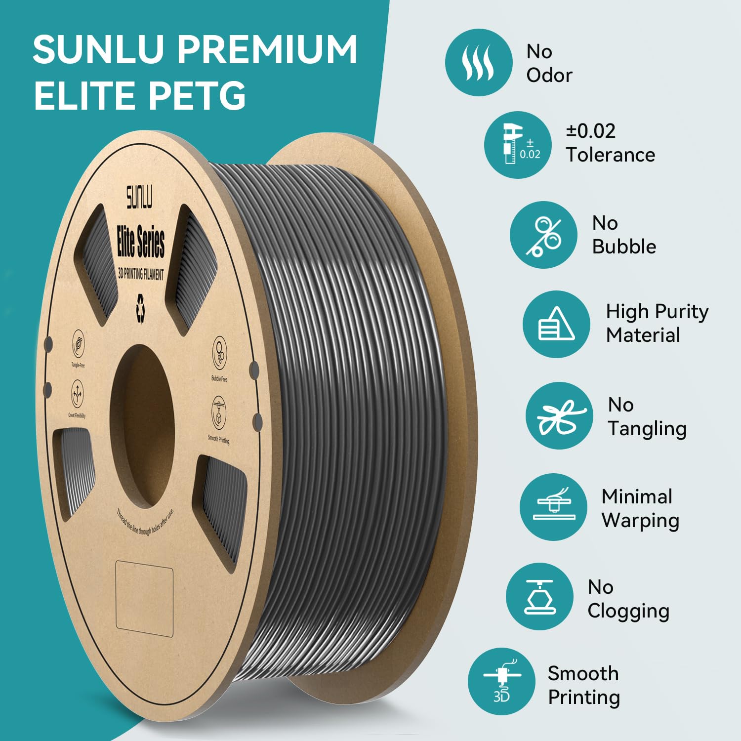 Sunlu Official Elite Petg Filament 1.75Mm   1Kg(2.2Lbs) Strong Petg 3D Printer Filament,1.75Mm Dimensional Accuracy +/  0.02Mm,