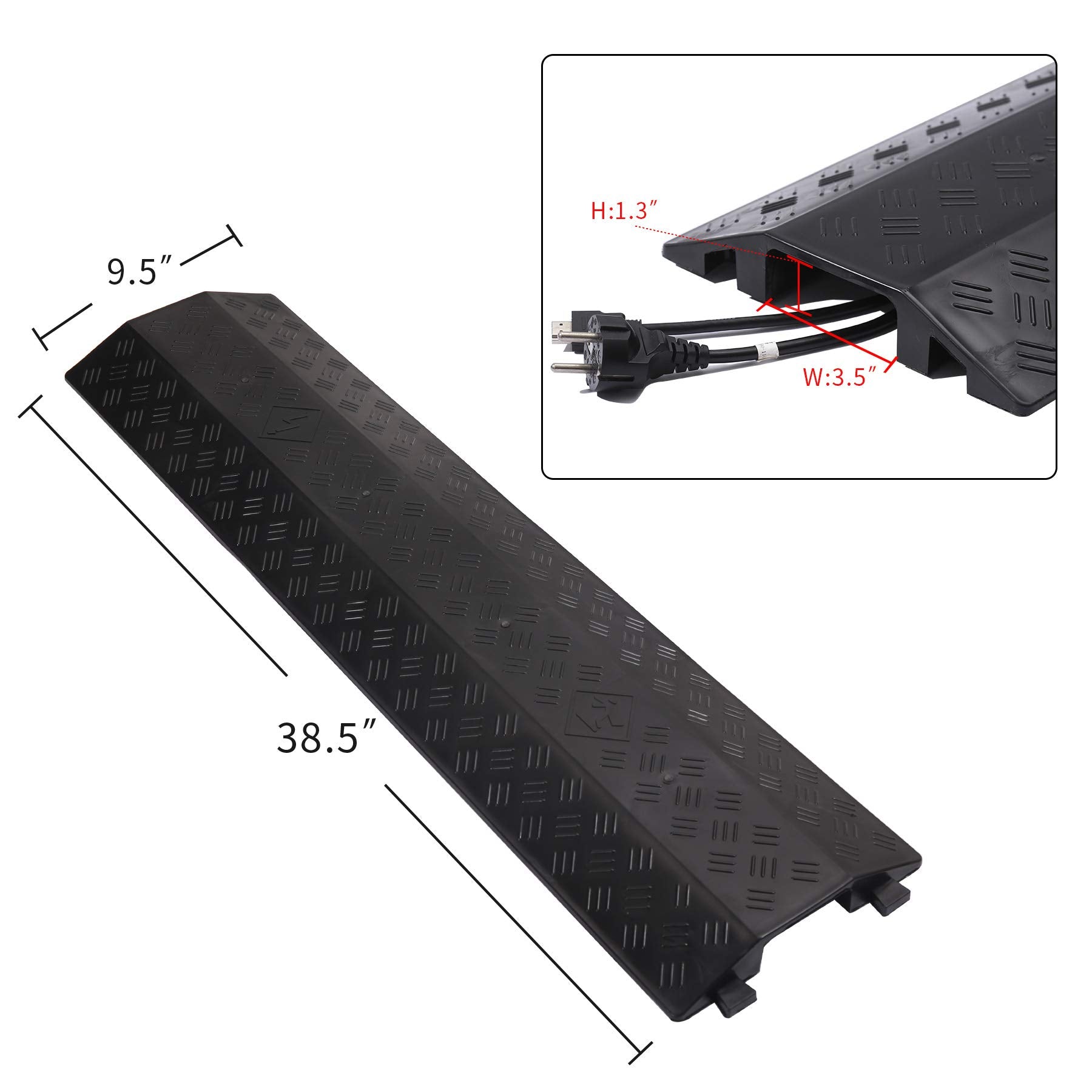 Anbotek   Medium 1 Piece   Floor Cord Cover Cord Protector Drop Over Drop Trak Cable Ramp For Office Warehouse   Black