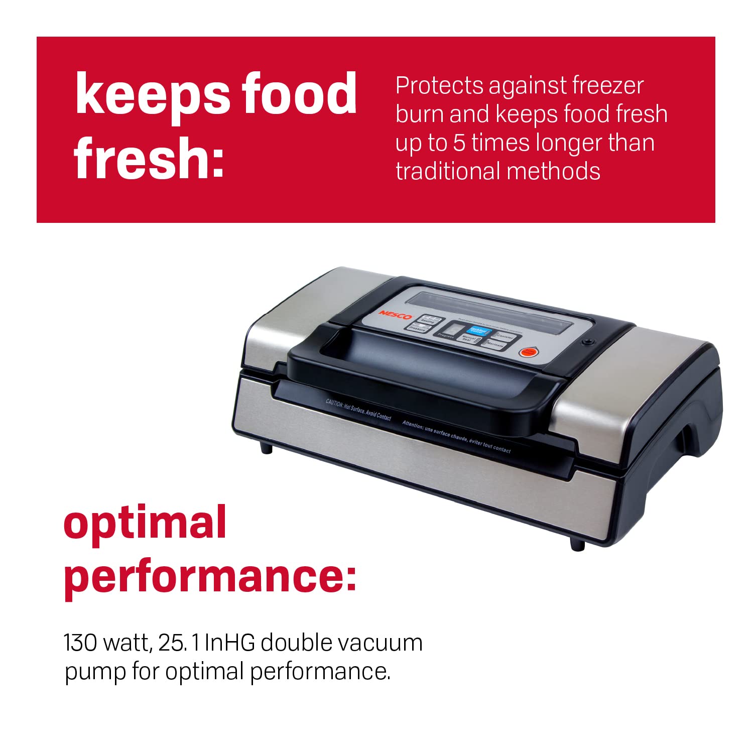 Nesco Deluxe Food Vs 12 Vacuum Sealer, 130 Watts, Kit Bags & Viewing Lid, Compact, Silver