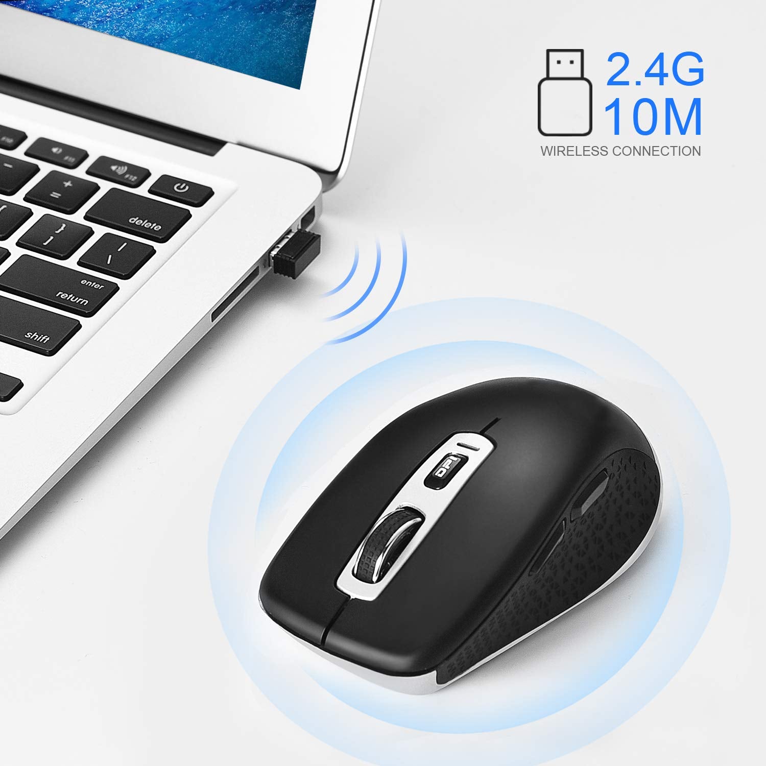 Cimetech Wireless Bluetooth Mouse, Computer Mouse, Slim Noiseless Optical Wireless Mice With 2400 Dpi Compatible For Laptop, Ipa