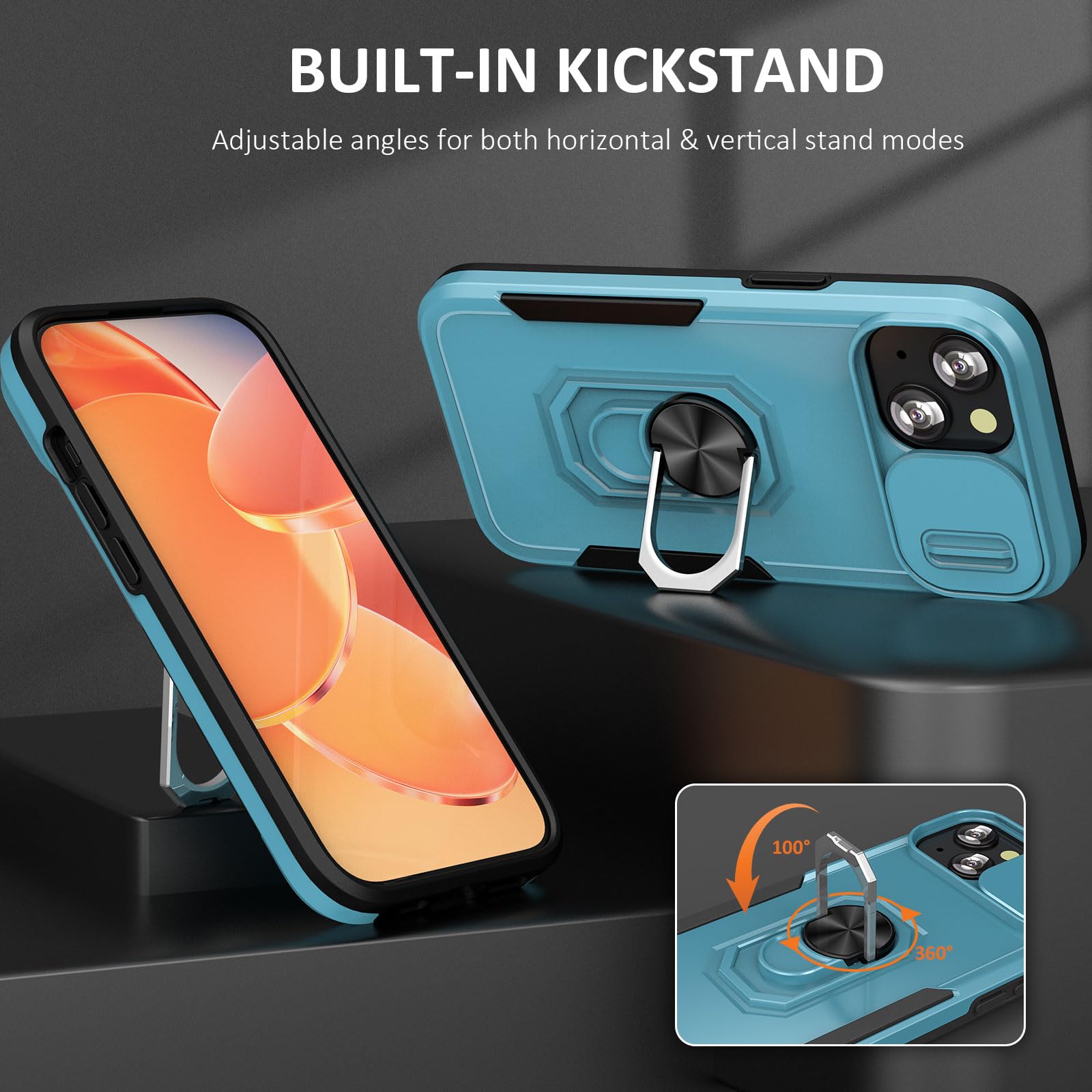 Sefing Phone Case For Iphone 15 Case Iphone 15 Phone Case With Kickstand Ring Holder, With Camera Cover, With Magnetic Car Mount