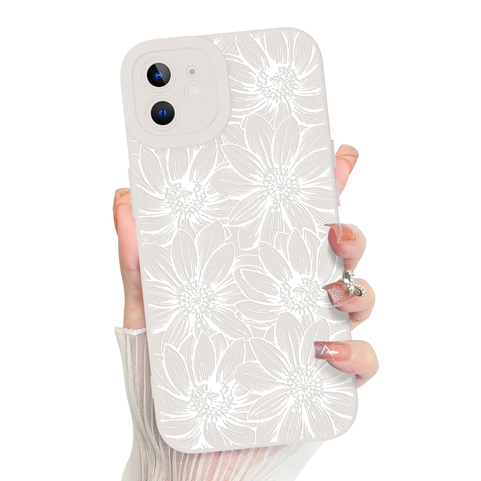 Mzelq For Iphone 11 Case Case, Silicone Black Floral Flowers Sunflowers Cute Pattern, Camera Protection Soft Slim Phone Case For