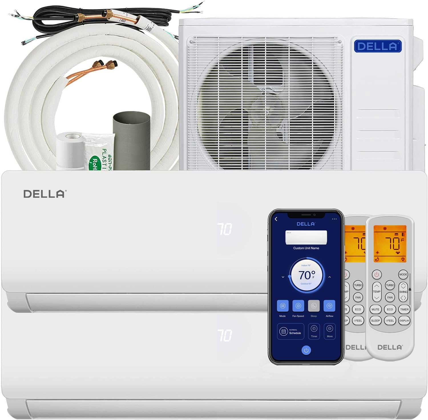 Della 18K Btu Odu 2 Dual Zone 9000 12000 Btu Mini Split Air Conditioner Work With Alexa, 20 Seer2 208 230V Cools Up To 950 Sq.Ft