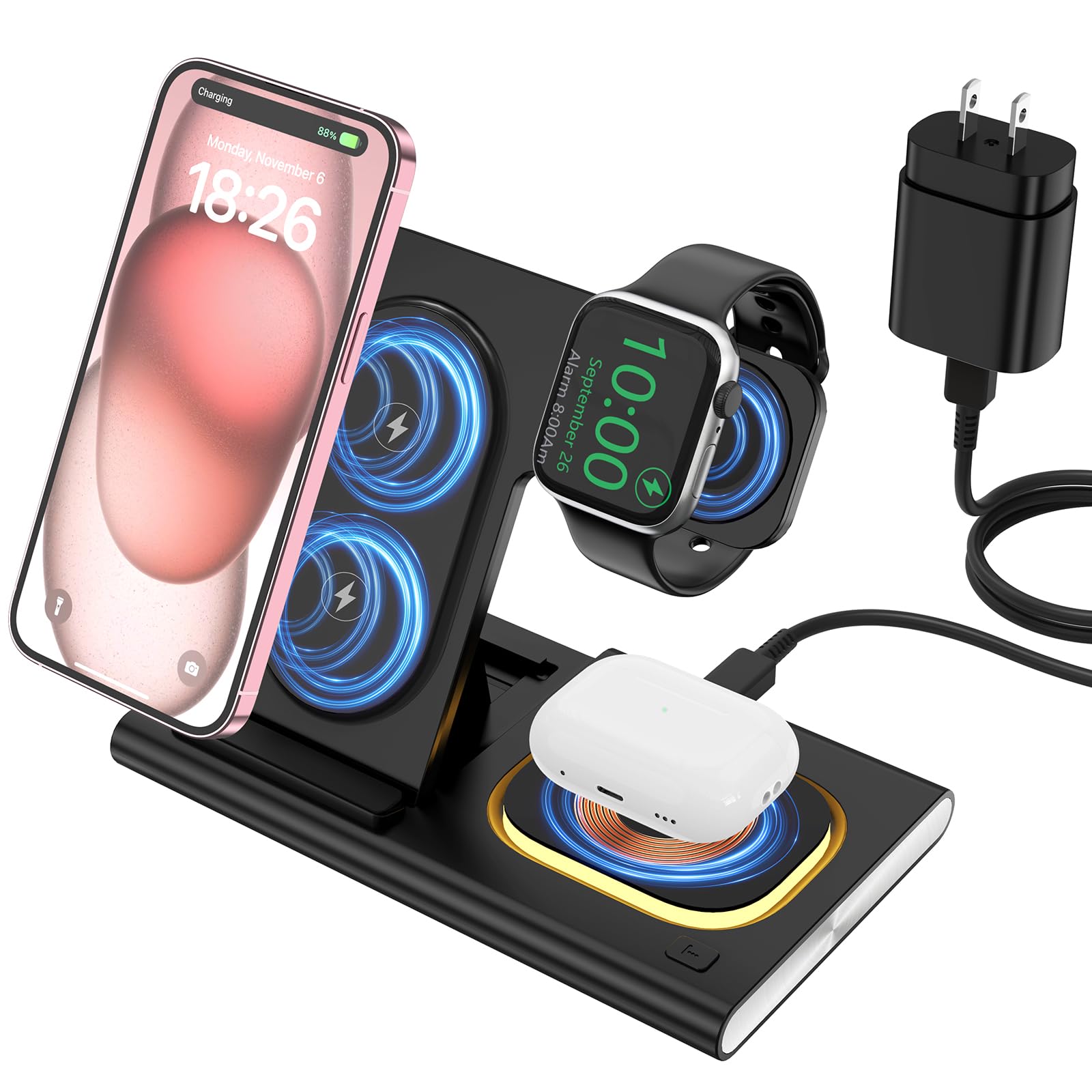 Wireless Charging Station For Iphone 15 Pro Max/14/13/12/11, 25W 3 In 1 Wireless Charger Stand ? Usb C Cable 3Ft, Wireless Charg