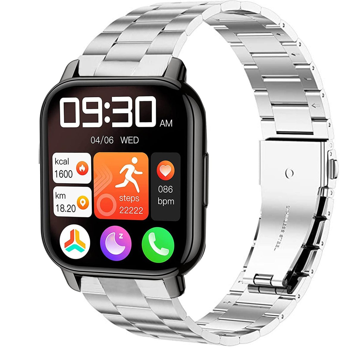 Lamshaw Stainless Steel Metal Replacement Strap Bracelet Compatible With Popglory 1.85 ' ' P66 & Cs08 Smart Watch (Silver)