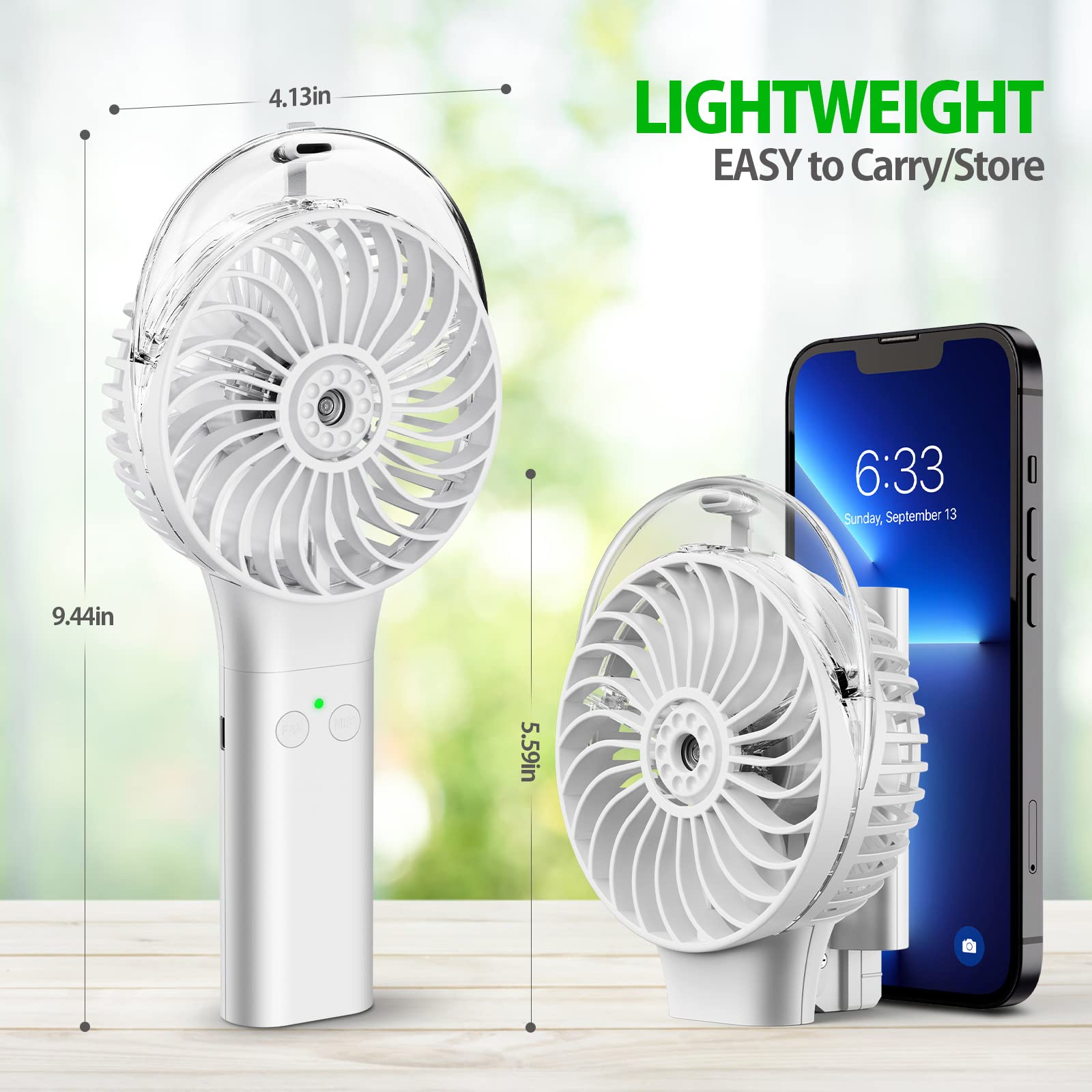 Morecore Portable Handheld Misting Fan, Battery Operated Personal Spray Water Mist Fan, Rechargeable Mister Fan, Mini Foldable F