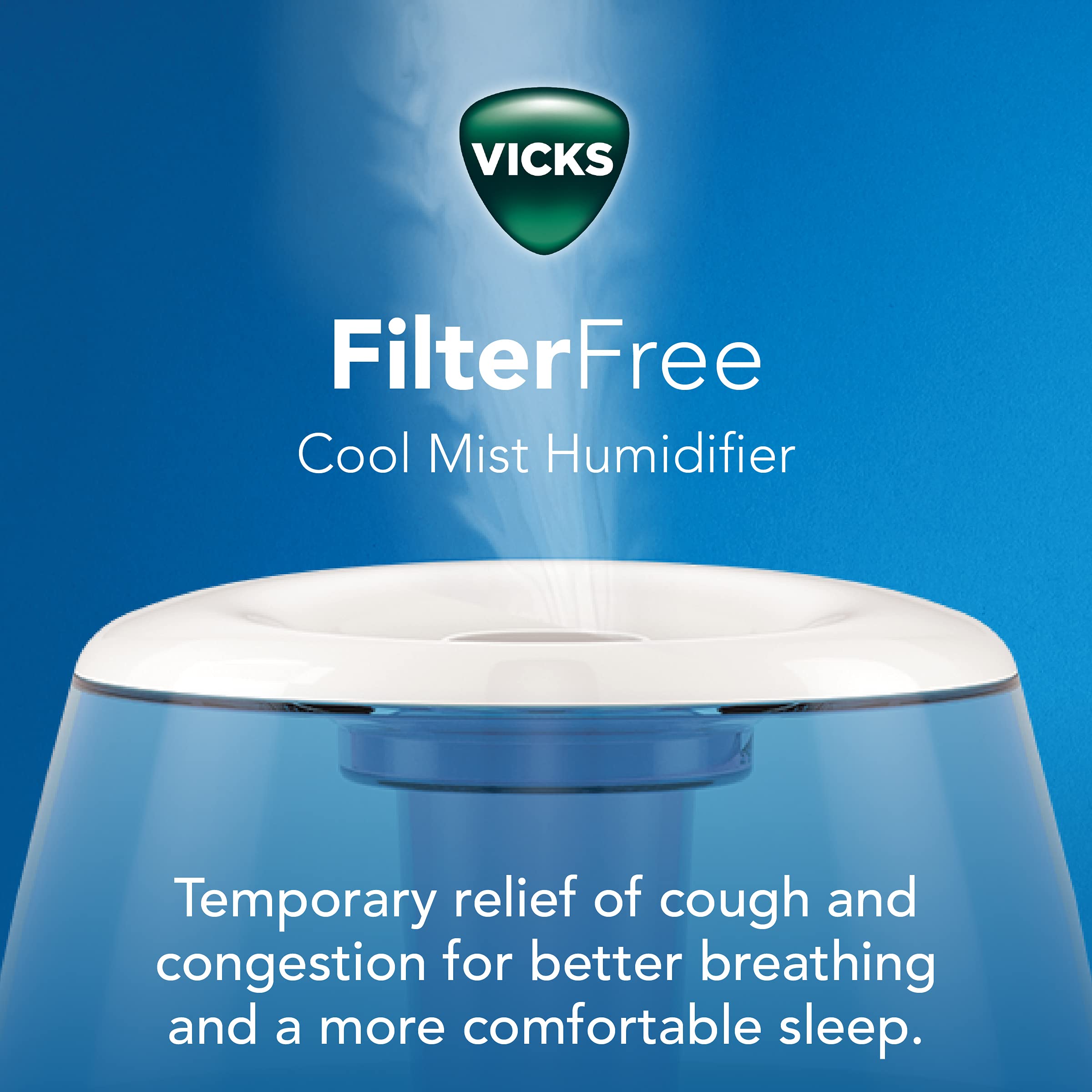 Vicks Filter Free Ultrasonic Humidifier. #1 Brand Recommended By Pediatricians*. 1.2 Gal Ultrasonic Cool Mist Humidifier For Med