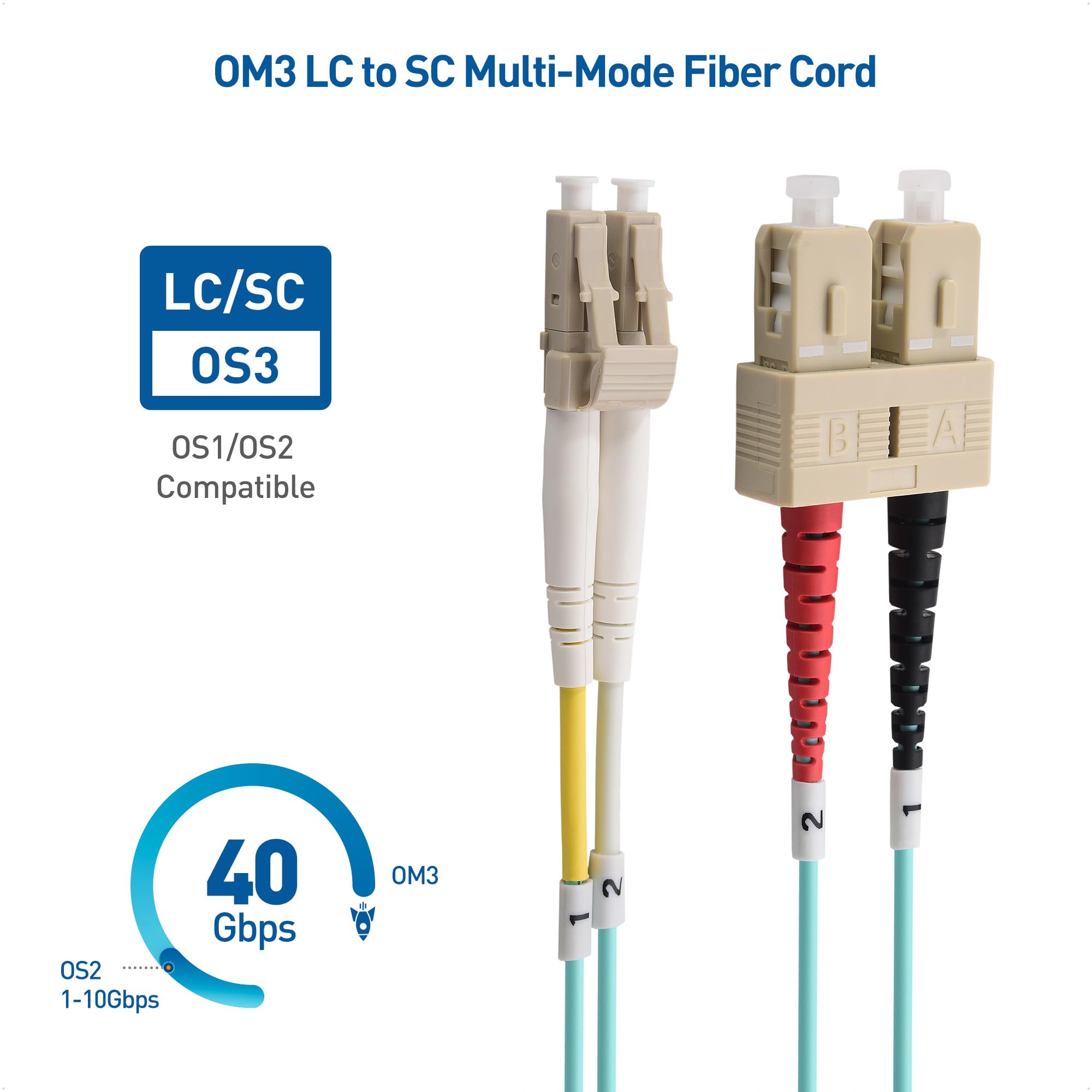 Cable Matters 10Gb 40Gb Ofnp Plenum Rated Multimode Duplex 50/125 Om3 Fiber Cable (Lc To Sc Fiber Optic Cable, Sc To Lc Fiber Pa