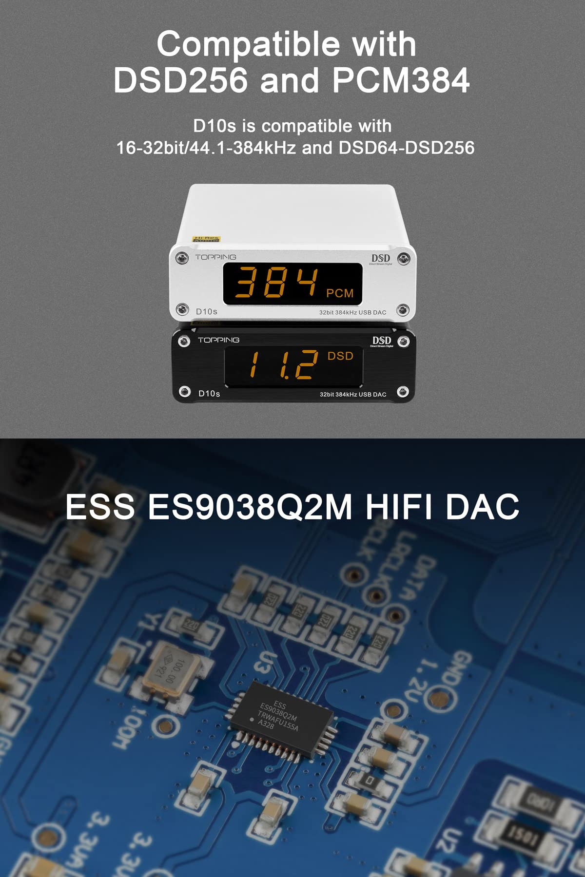 Topping D10S Mini Usb Dac Css Xmos Xu208 Es9038Q2M Opa2134 Audio Amplifier Decoder Black