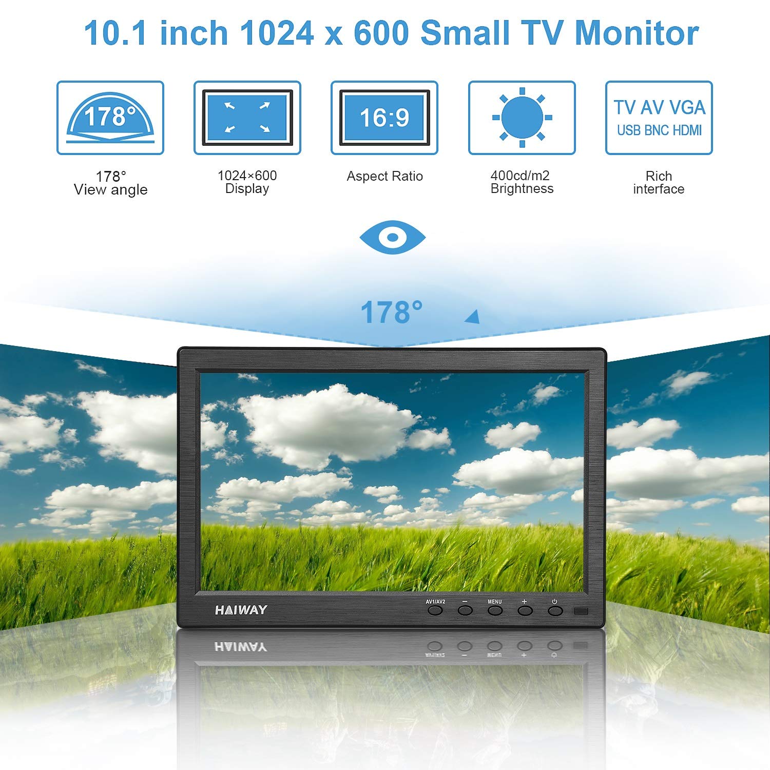 Haiway 10.1 Inch Security Monitor, 1024X600 Resolution Small Hdmi Monitor Small Portable Monitor With Remote Control With Built