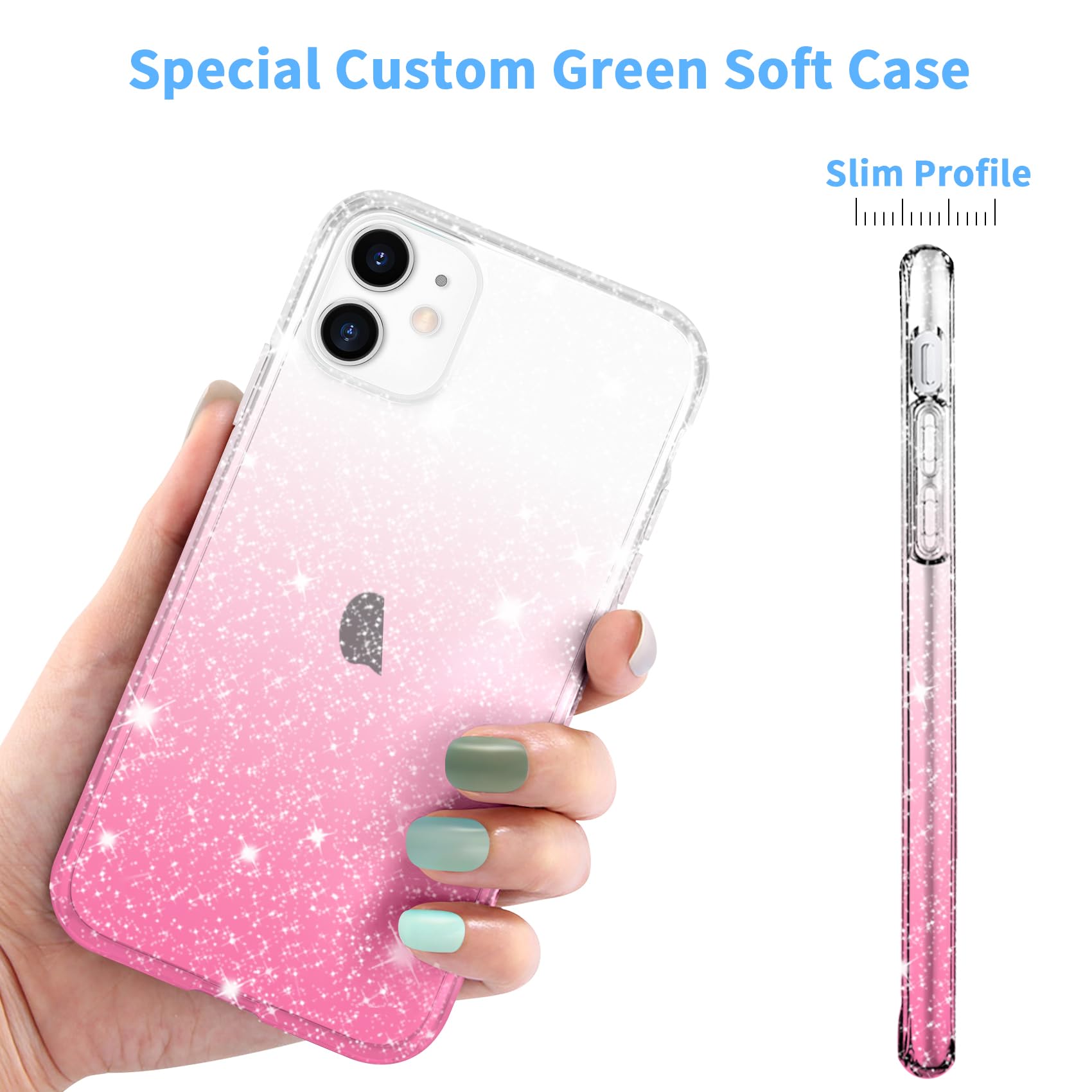 Jjgoo Compatible With Iphone 11 Case, Clear Glitter Sparkle Shock Absorption Protective Phone Cases Cute Slim Thin Cover For Wom