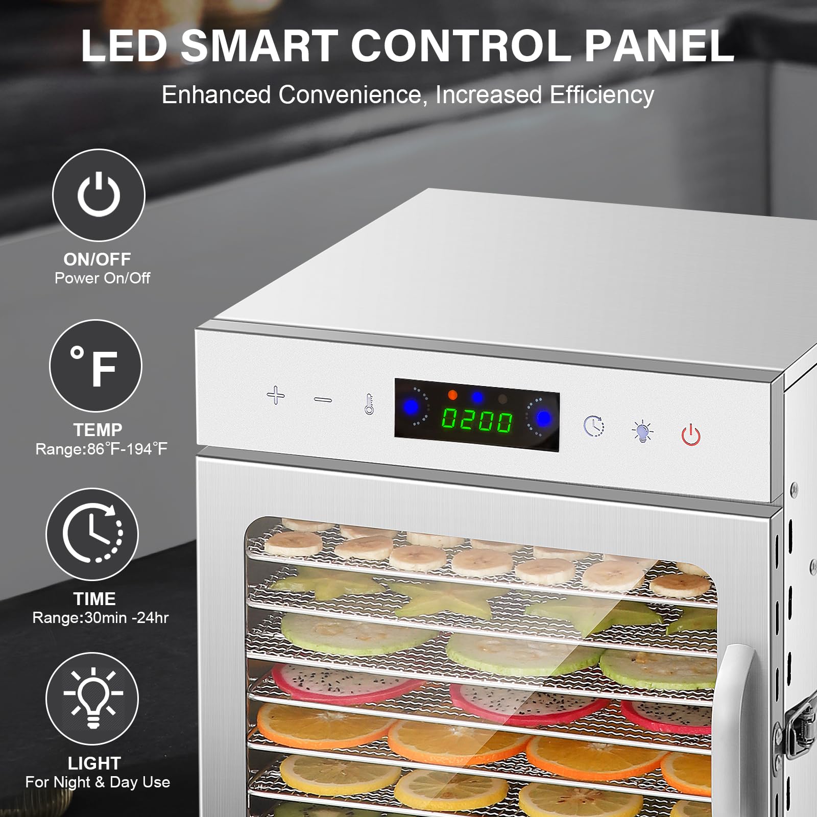 Hoperan Food Dehydrator, 8 Stainless Steel Trays Dehydrators For Food And Jerky, Herbs, Fruit, Dehydrator Machine With Digital T