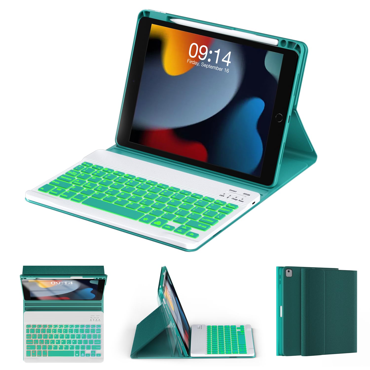 Oyeeice For Ipad 9Th Generation Case With Keyboard   Backlit Wireless Detachable Folio Cover With Pencil Holder For Ipad 9Th/8Th