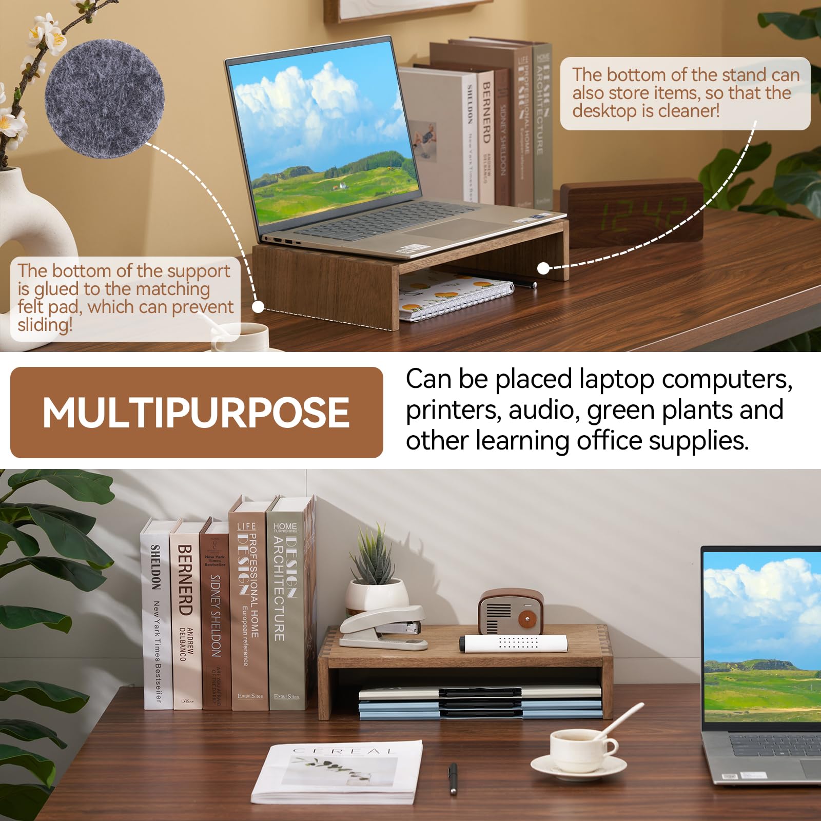 Kirigen Monitor Stand Wooden   Desk Stand Wood For Computer/Laptop/Tv Printer   Monitor Arms & Stands Desk Riser For Office Desk