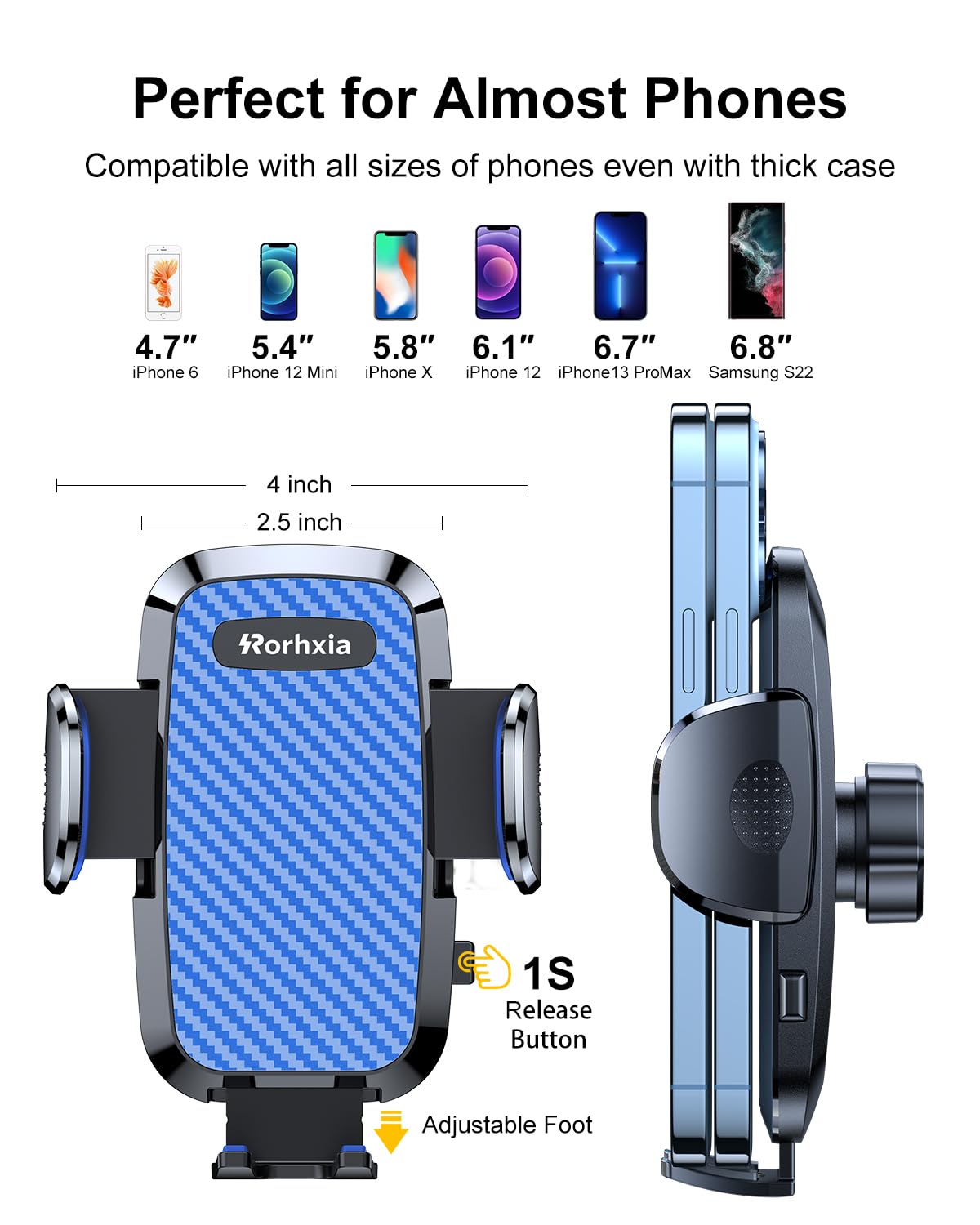 Rorhxia Blue Car Vent Phone Mount, [Never Blocking Vent, Enjoy The Comfort Of The A/C] Hands Free Universal Extension Clip Air P