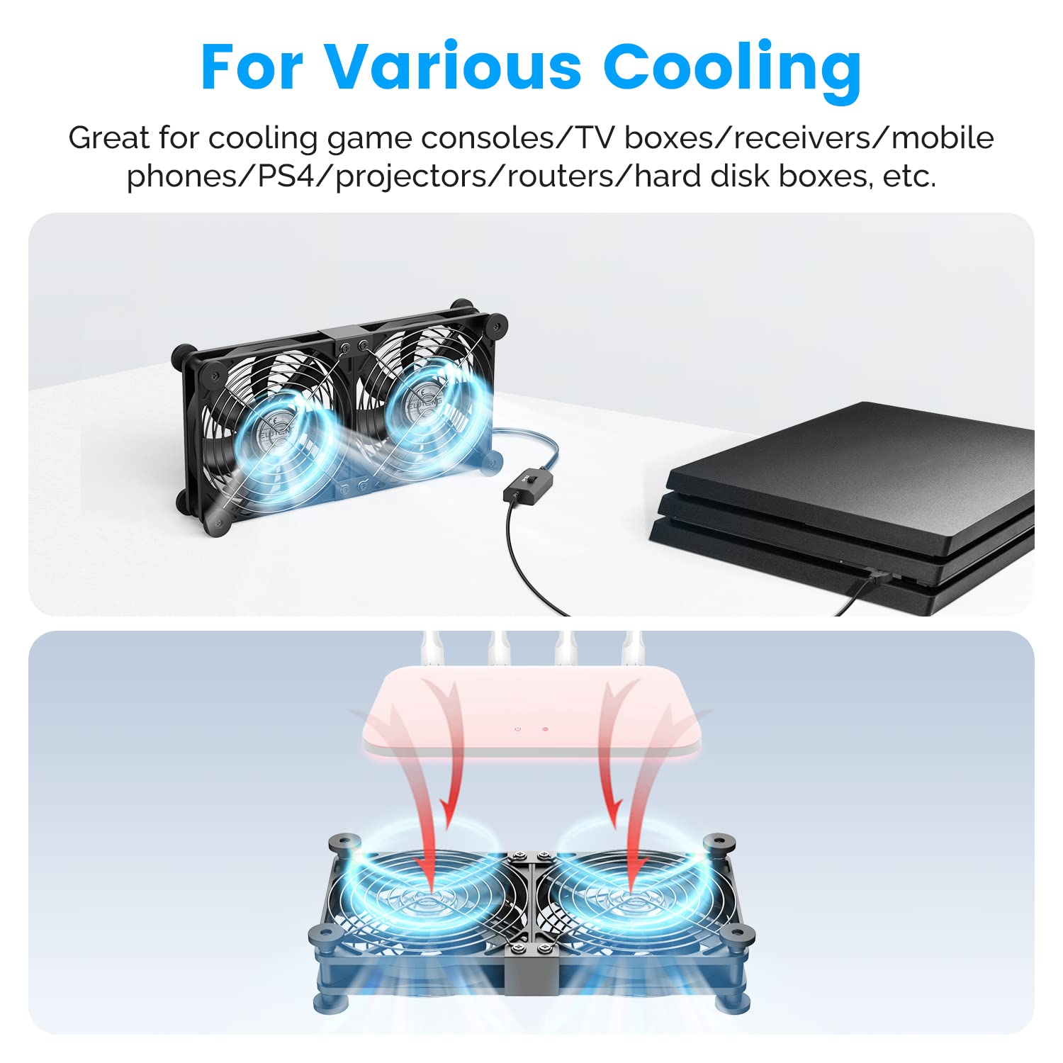 Eluteng Dual Cooling Fan High Speed Usb Fan(2050/2400/2750Prm) Adjustable 5V Usb Port Heatsink Fan For Playstation Router Laptop