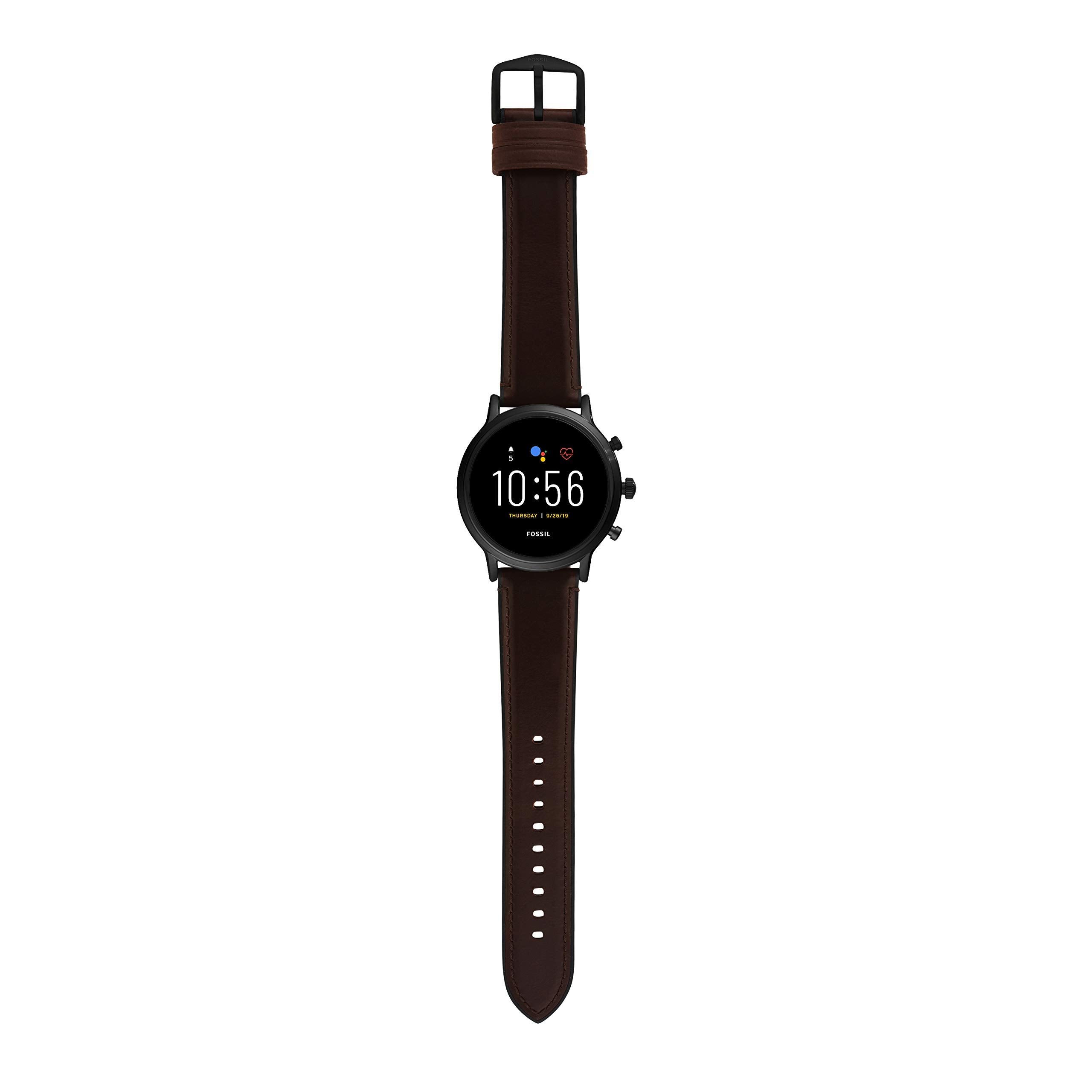 Fossil 44Mm Gen 5 Carlyle Stainless Steel And Leather Touchscreen Smart Watch, Color: Black, Brown (Model: Ftw4026)