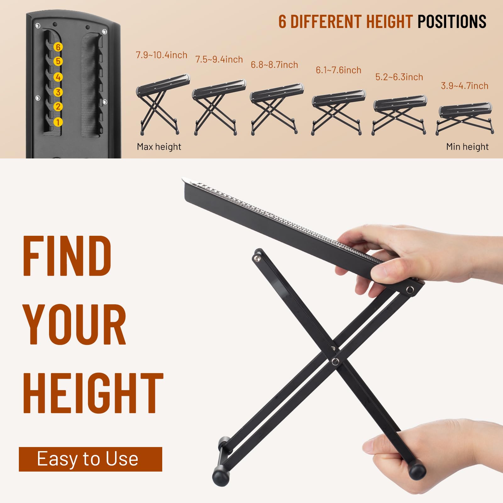 Cahaya Guitar Foot Stool: 6 Position Height Guitar Foot Rest Folding Extra Stable Foot Rest Stool With Rubber Feet And Non Slip