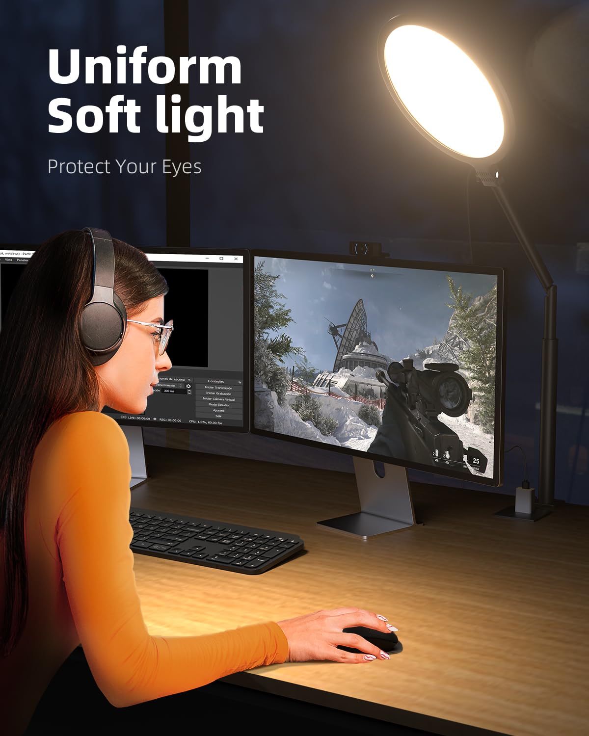 Weilisi 10.2'' Desk Ring Light With Stand For Zoom Meetings, Ring Light For Desk With Clamp, 360 Rotate & Flexible Height Video