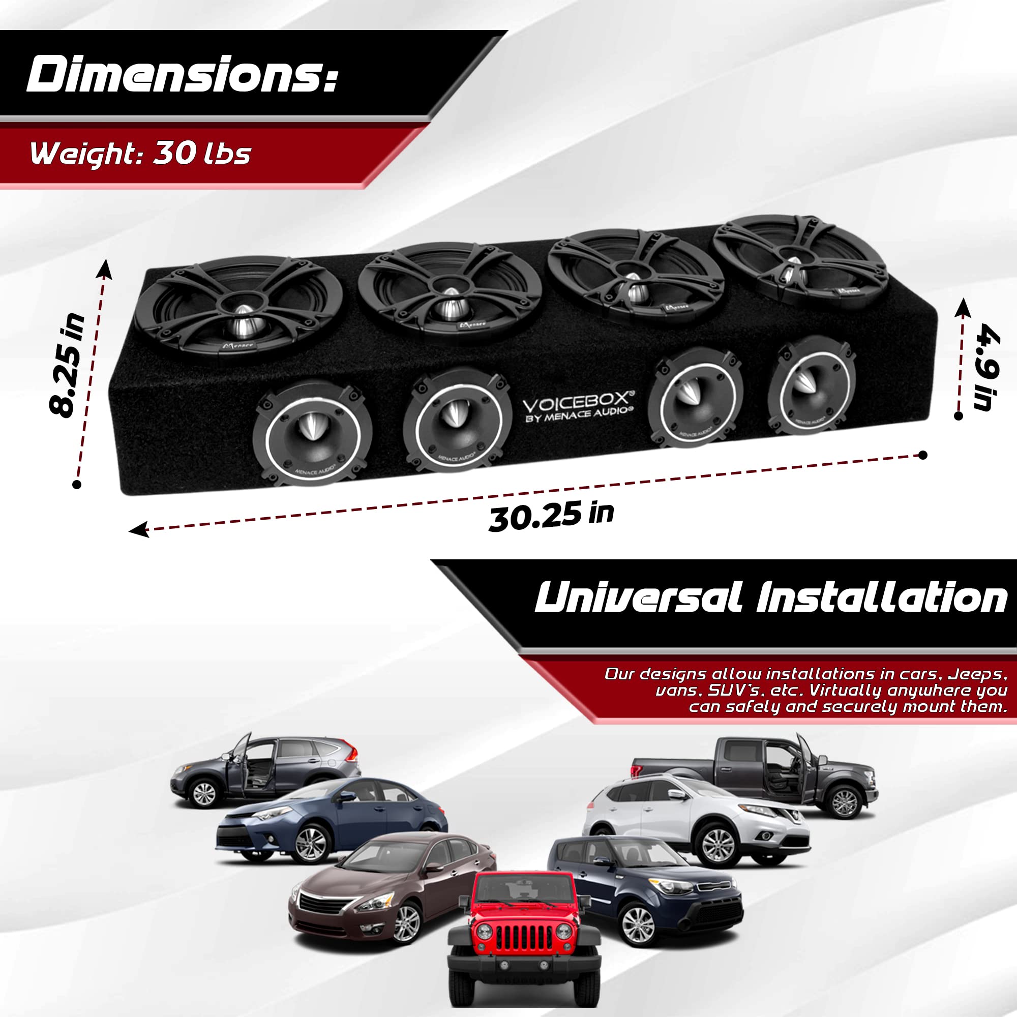 Menace Audio Car Audio Midrange Enclosure 4 X 6.5 2000Watts Voicebox (Ma Vb6525 4S) Silver