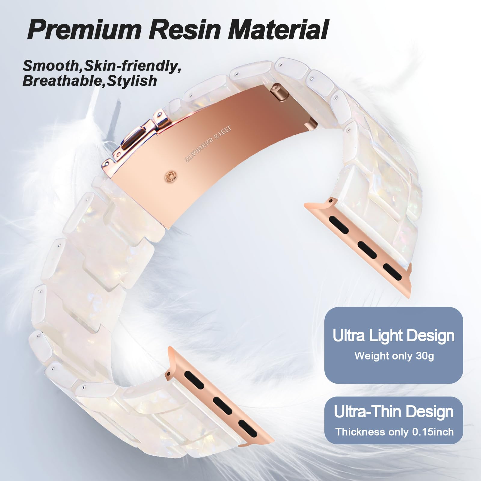 Hopo Compatible With Apple Watch Band Thin Light Resin Strap Bracelet Replacement For Iwatch Series Ultra 9 8 7 6 5 4 3 2 1 Se (