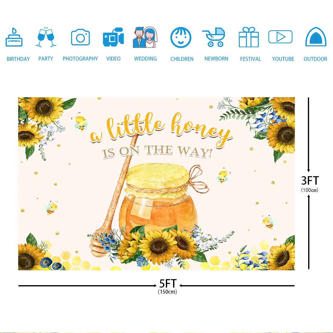 Ticuenicoa A Little Honey Is On The Way Baby Shower Backdrop For Girl And Boy Honey Sunflower Baby Shower Background For Photography Bee Theme Photo Booth Props Babyshower Banner Birthday Decors 5X3Ft