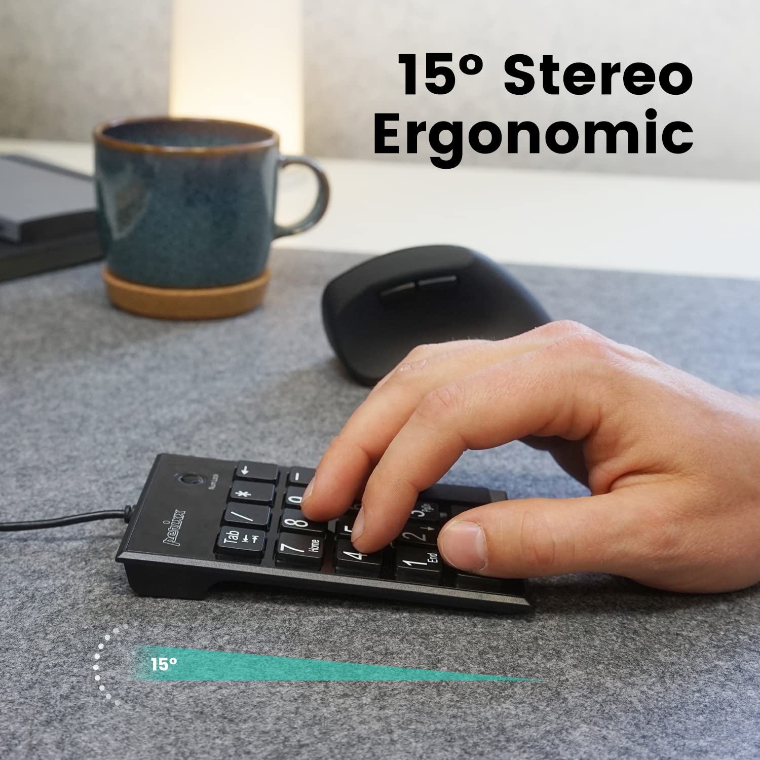 Perixx Ppd 202 Wired 19 Keys Slim Numeric Keypad, Big Print Font, Silent Notebook Scissor Key Number Keypad With Tab Key And Num