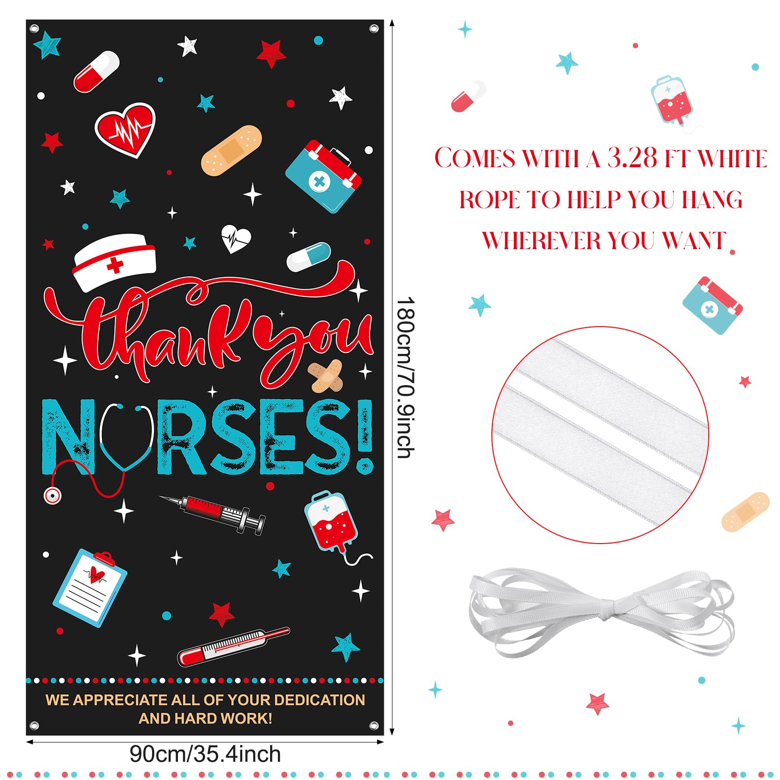 Thank You Nurses Door Cover Nurses Week Door Banner Nurse Appreciation Backdrop,71 * 35 Inch Fabric Banner For Nurse Day Medical