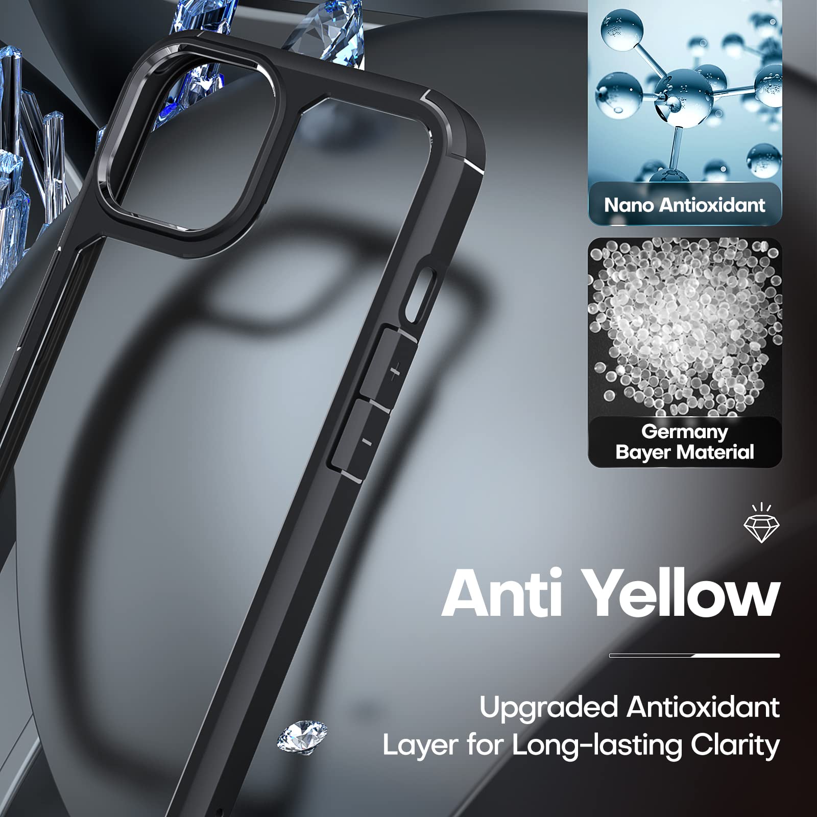 Tauri 3 In 1 Designed For Iphone 14 Case, [Not Yellowing] With 2 Screen Protector, [Military Drop Protection] Shockproof Slim Ph