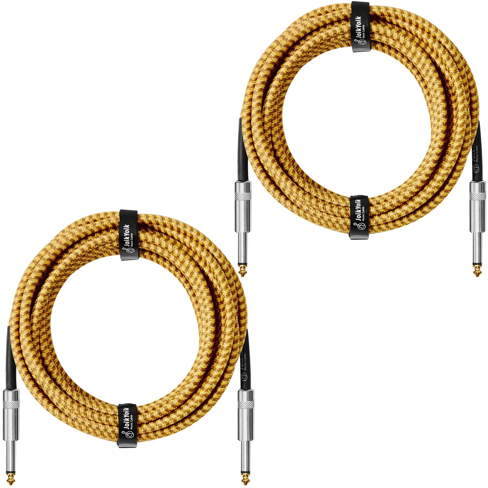 JoikYoik Guitar Cable 20ft 2-Pack, Tweed Cloth Braided Instrument Cable, 1/4 Inch Straight TS to Straight, for Electric Guitar/B