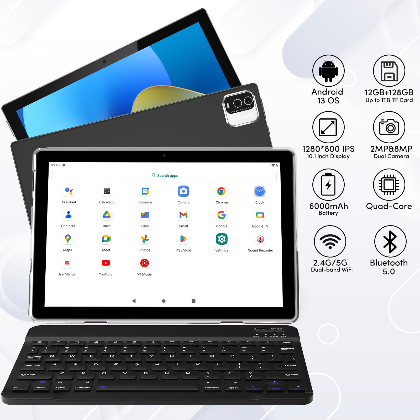 Ruiqiai 2024 Newest Android 13 Tablets, 10 Inch Tablet, 2 In 1 Tablet With Keyboard, 12Gb+128Gb/512Gb Expand, 2.4G/5G Wi Fi 6, B