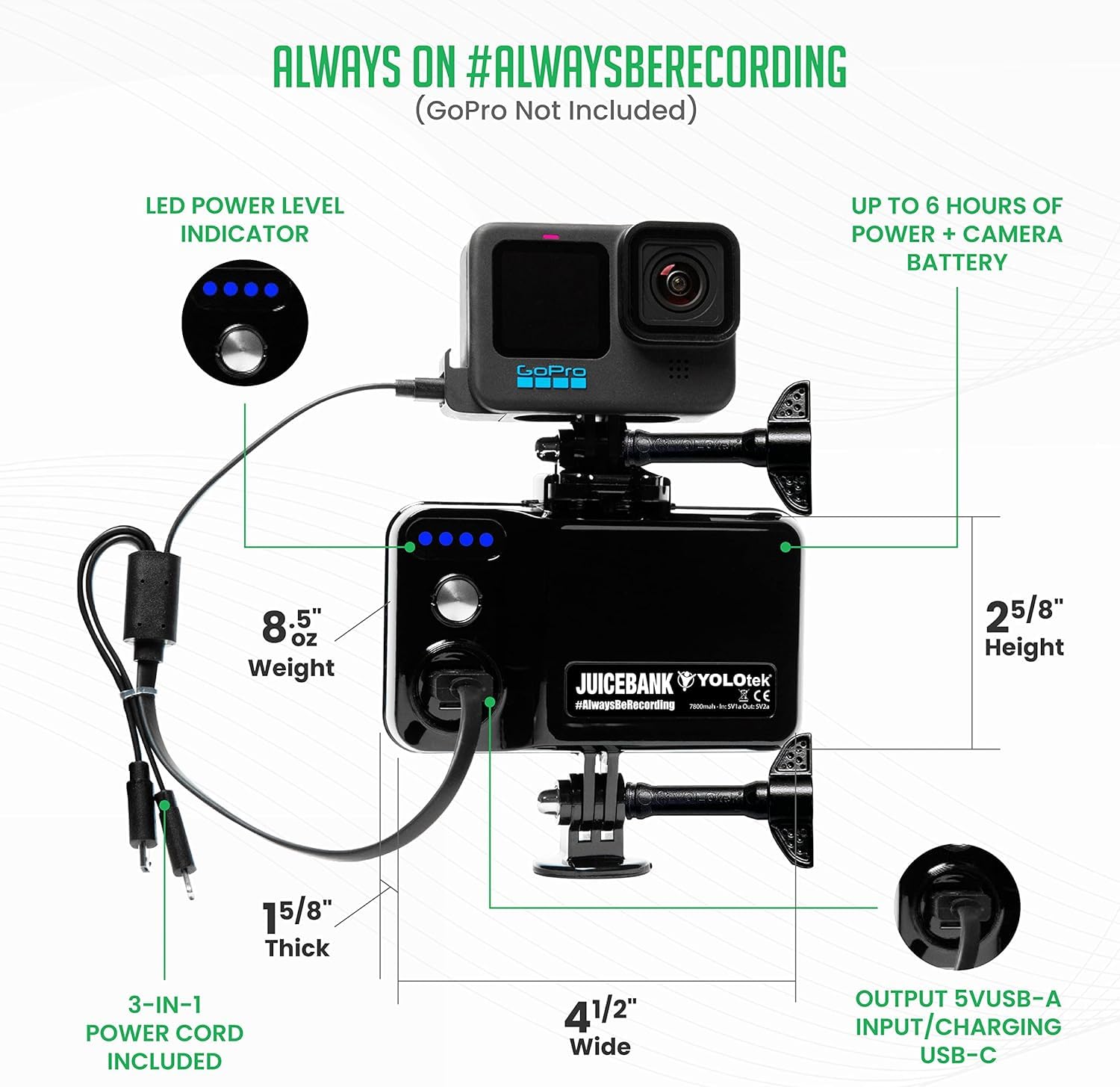 Yolotek Fence Mount + Juicebank Bundle: Baseball Fence Mount & Softball Too, 7800Mah Battery Pack For Gopro Fence Mount Gopro He