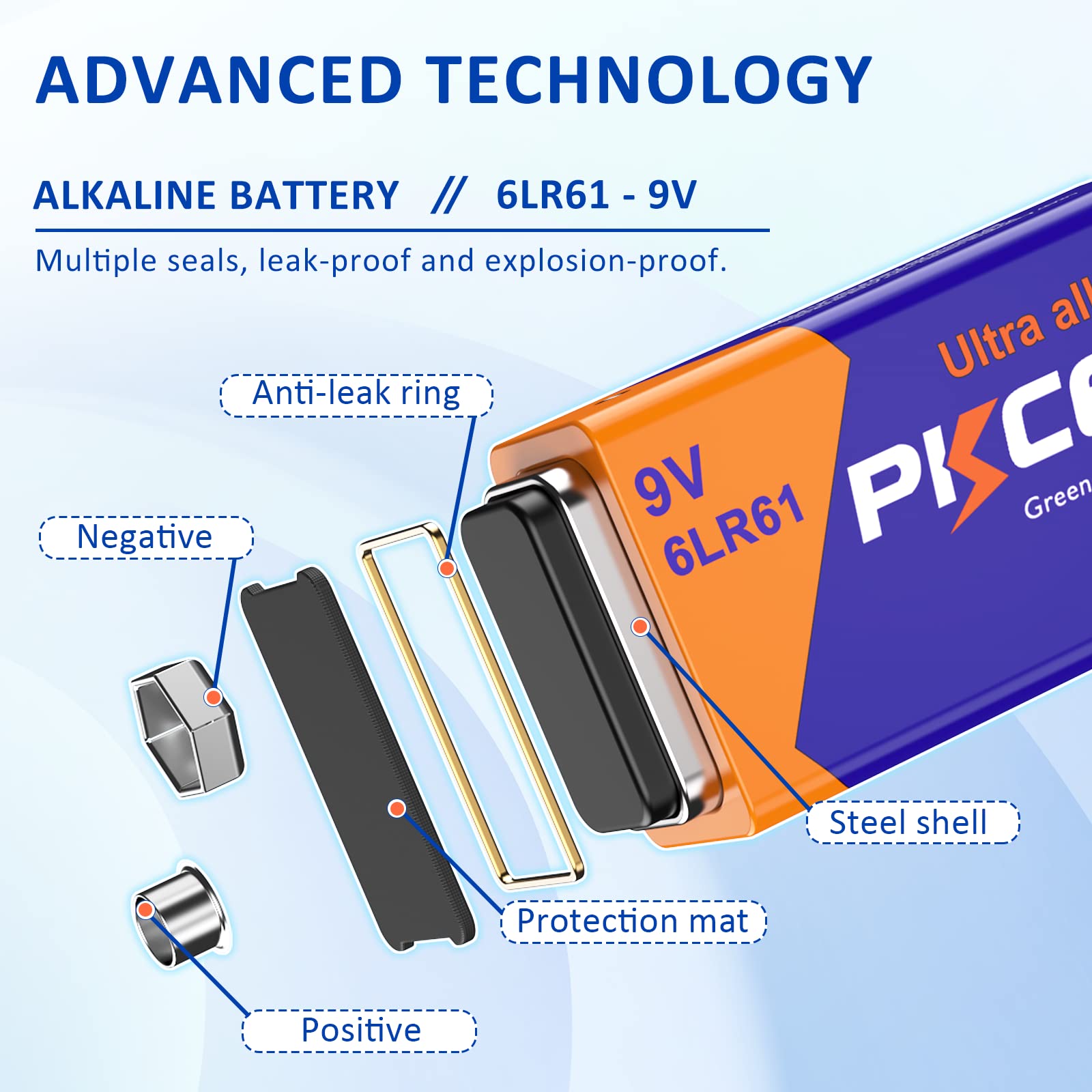 Pilocel 9V Batteries 9V 6Lr61 Battery 9 Volt Battery Alkaline Battery Disposable Batteries For Smoke Detector (4 Counts)