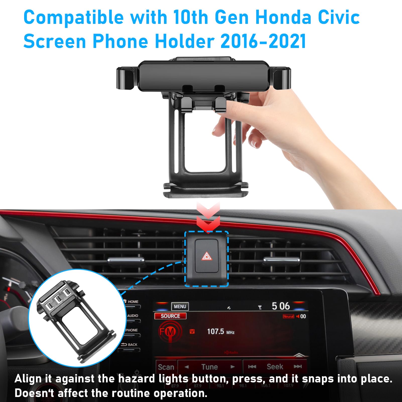 Apeser Compatible With Honda Civic Phone Holder 2016-2021,Mount Hazard Light Slot,For 10Th Gen Civic Air Vent Phone Mount Anti-S