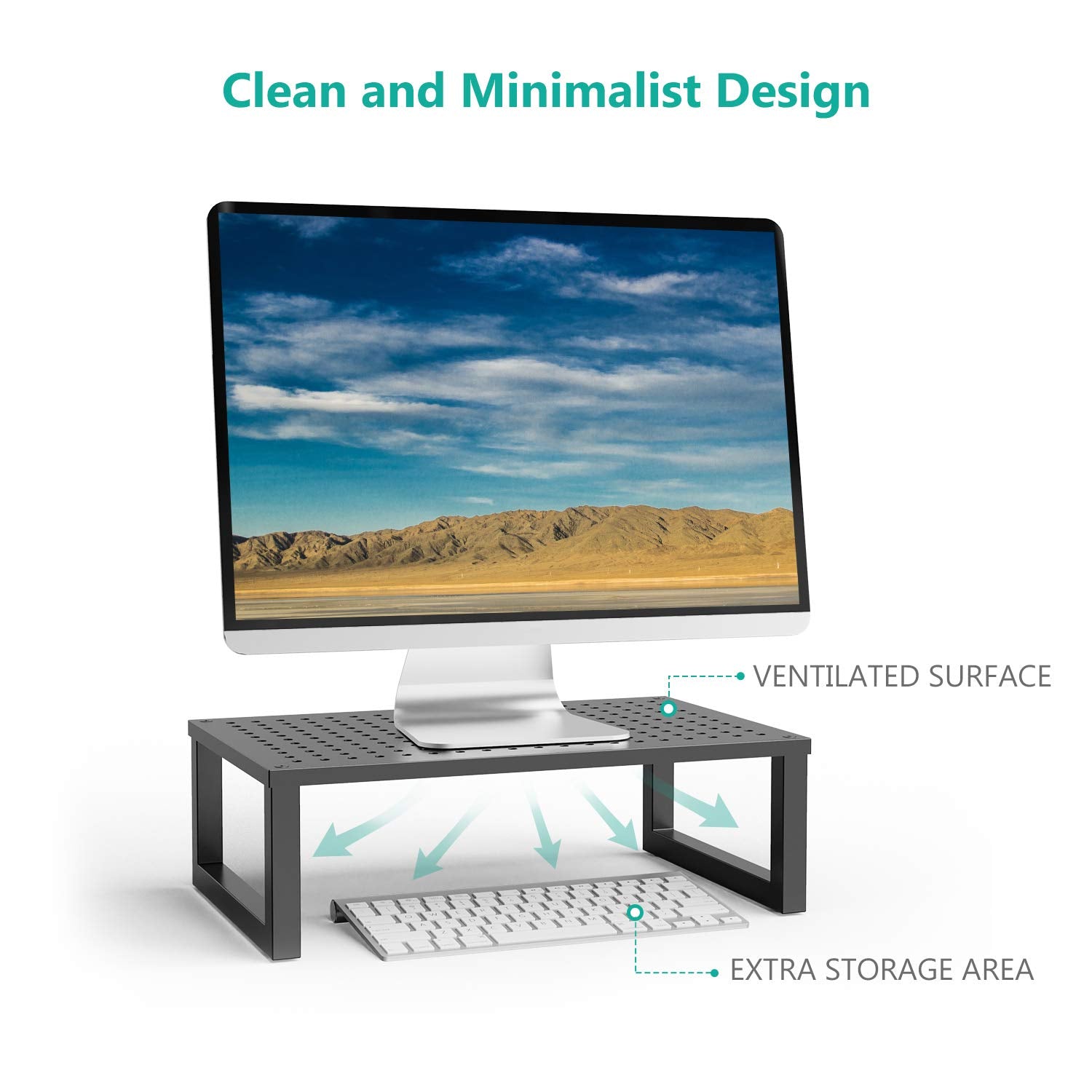 WALI Monitor Stand Riser, Desktop Printer Monitor Stand Riser, with Vented Metal Platform and Underneath Storage (STT004), 1 Pack, Black