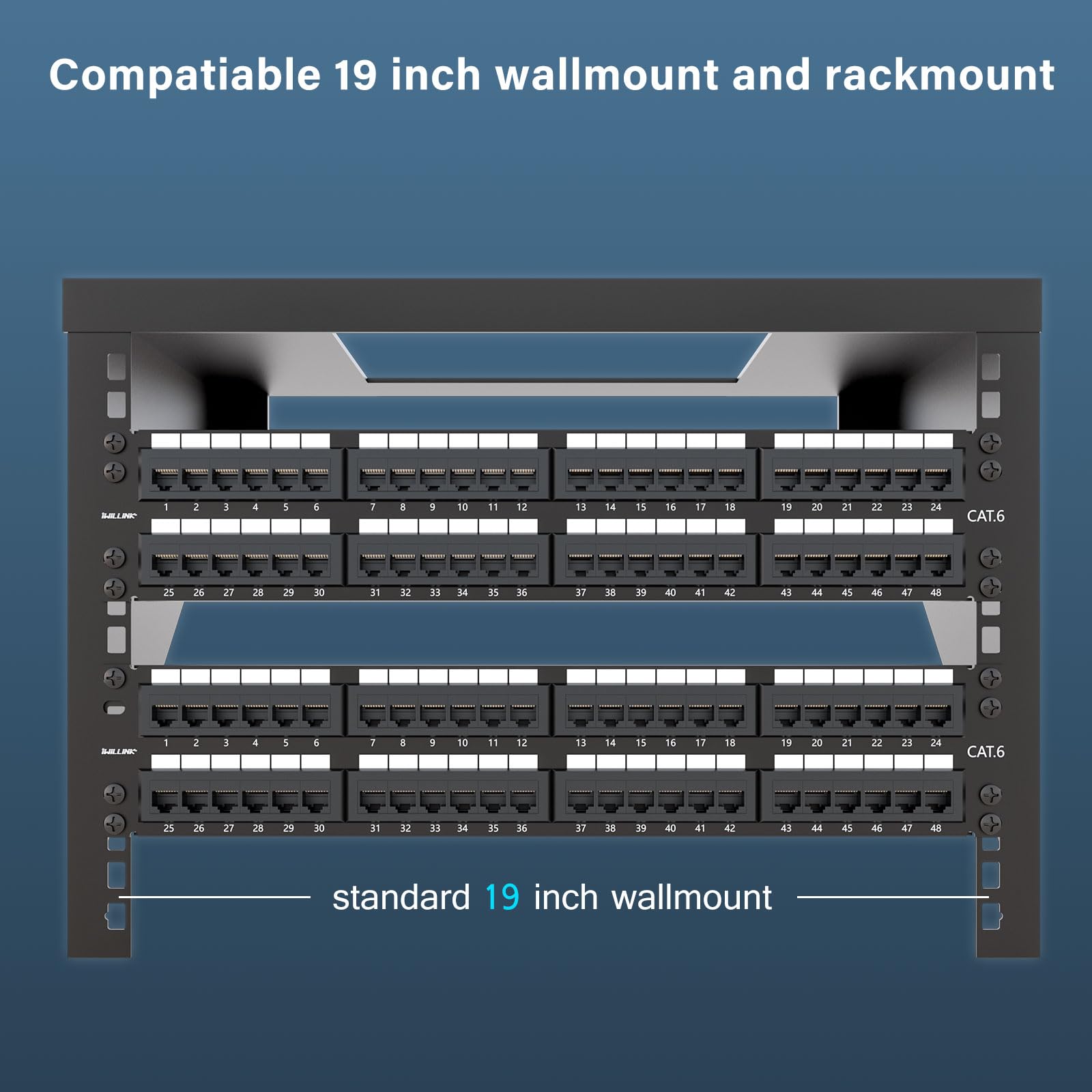 Iwillink 10Gbps Patch Panel 48 Port, Cat6 Rj45 Patch Panel, 2U Network Patch Panel Utp 19 Inch, Black, Rack Or Wall Mount Compat