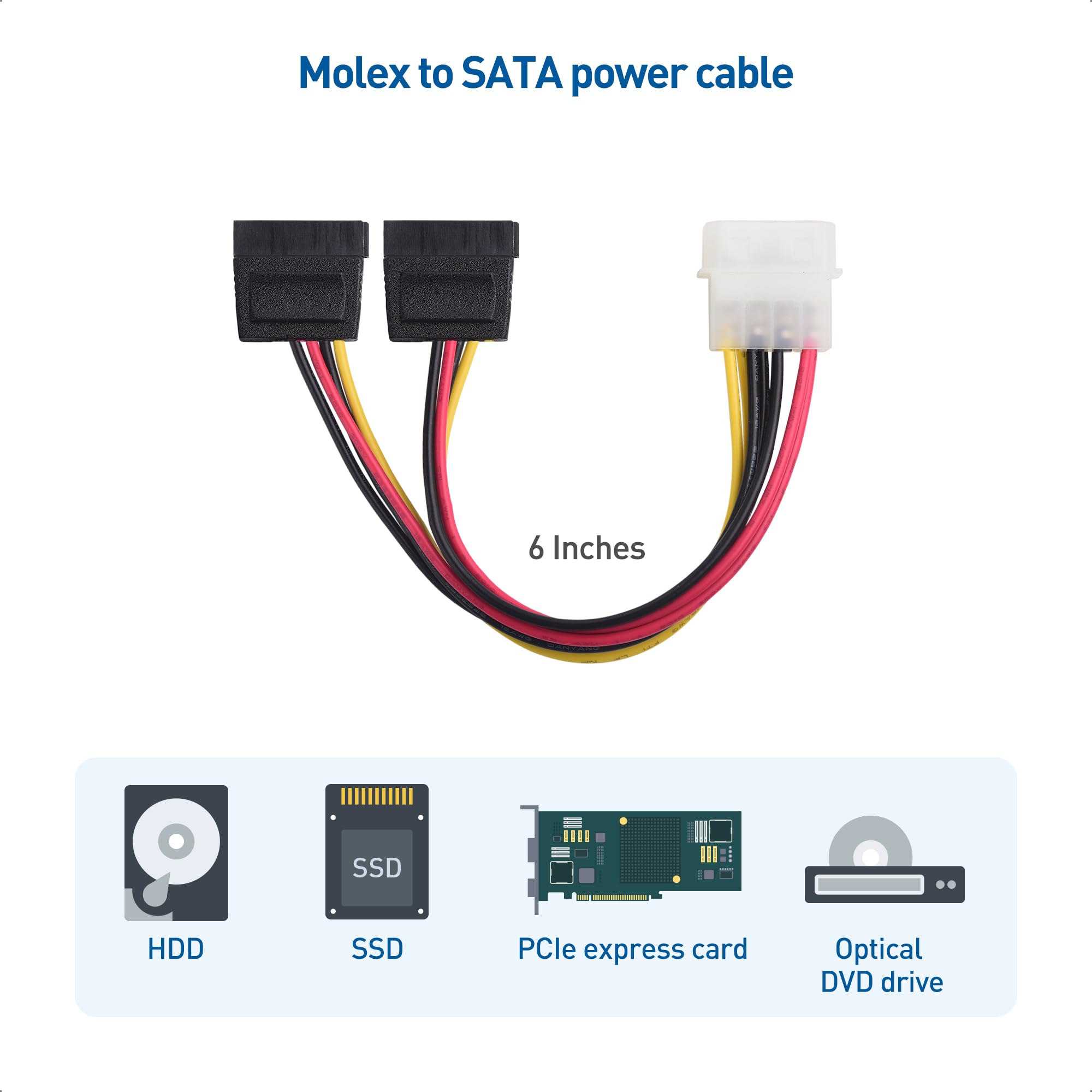 Cable Matters 3 Pack 4 Pin Molex To Dual Sata Power Y Cable Adapter  6 Inches