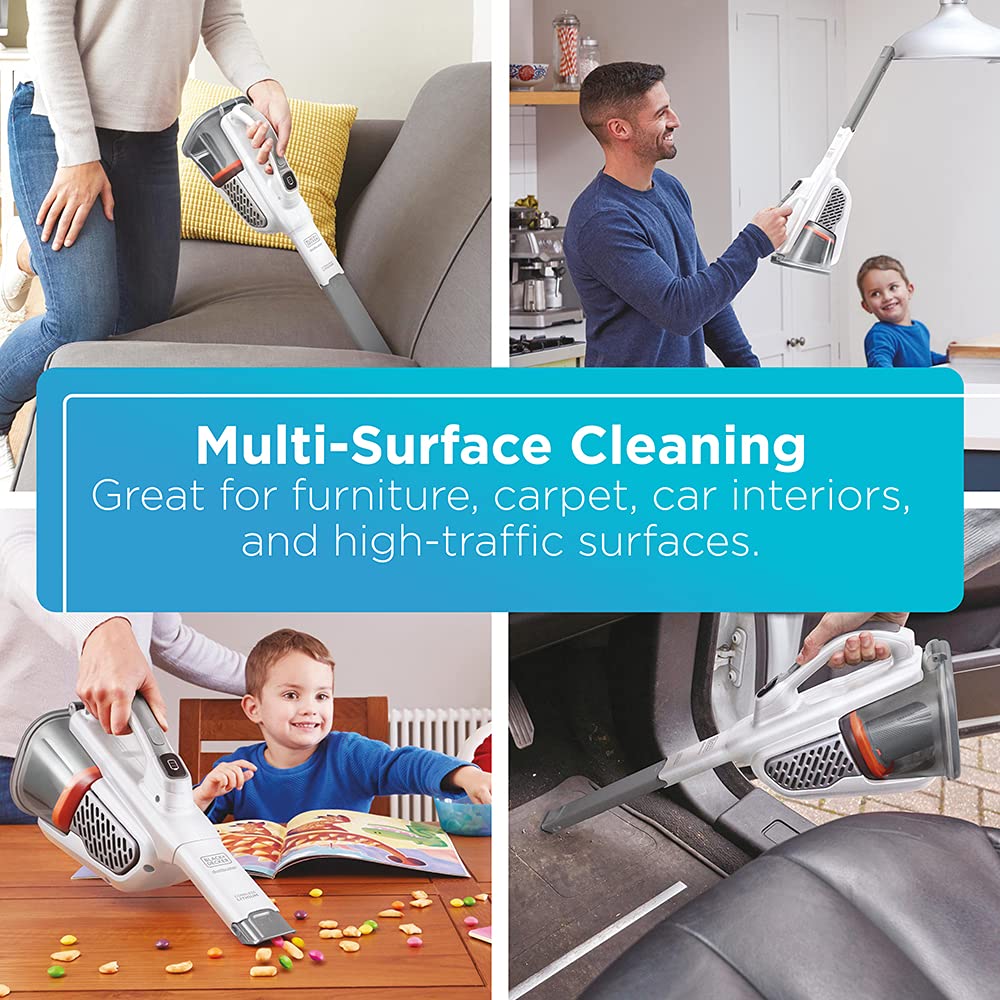 Black+Decker Dustbuster Handheld Vacuum, Cordless, Advancedclean+, White (Hhvk320J10)