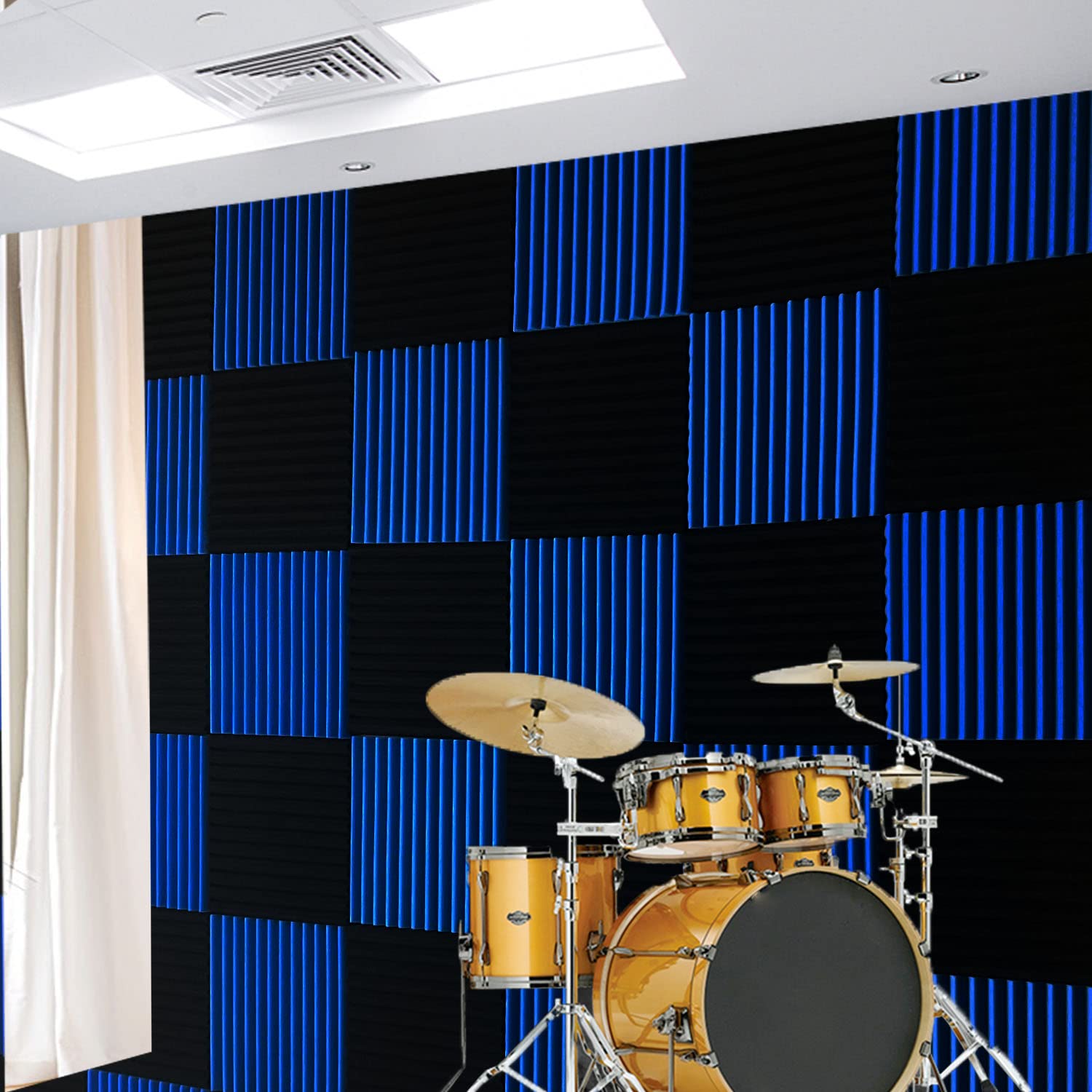 XIN&LOG 48 Pack Acoustic Wedge Foam Panels, Black Blue, 1 x 12 x 12, Sound Absorption Wall Panels for Studio and Home Use