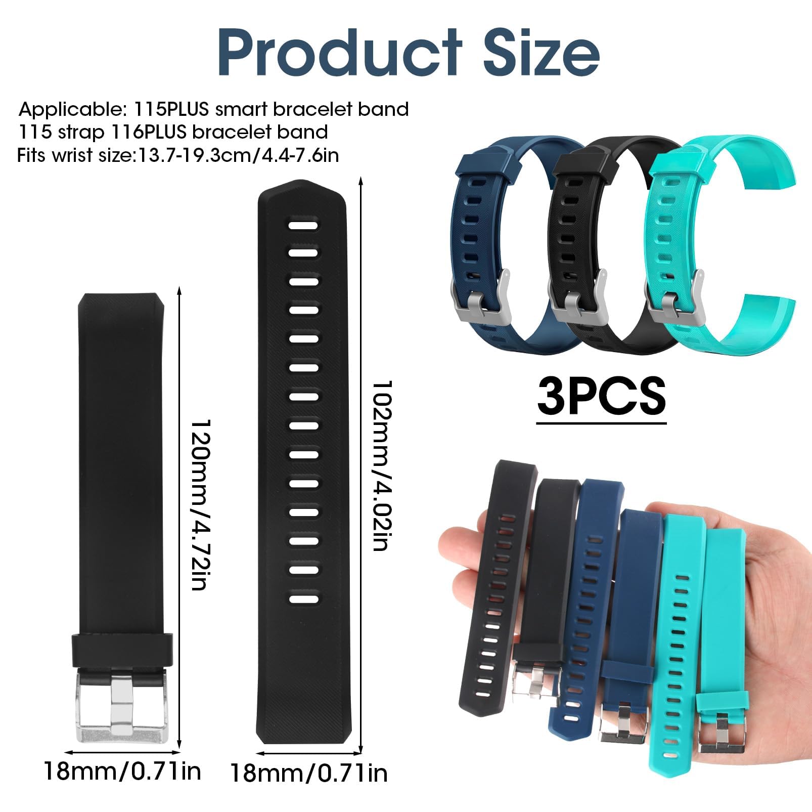 Hoeslaw 3 Pcs Watch Bands Replacement For Id115Plus Hr, Very Fit Pro Activity Fitness Tracker Wrist Bands Set, Multicolor Veryfi