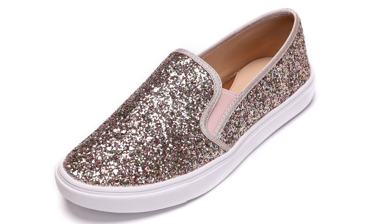 Feversole Womens Fashion Slip On Sneaker Casual Flat Loafers Pink Gold Size 65 M Us